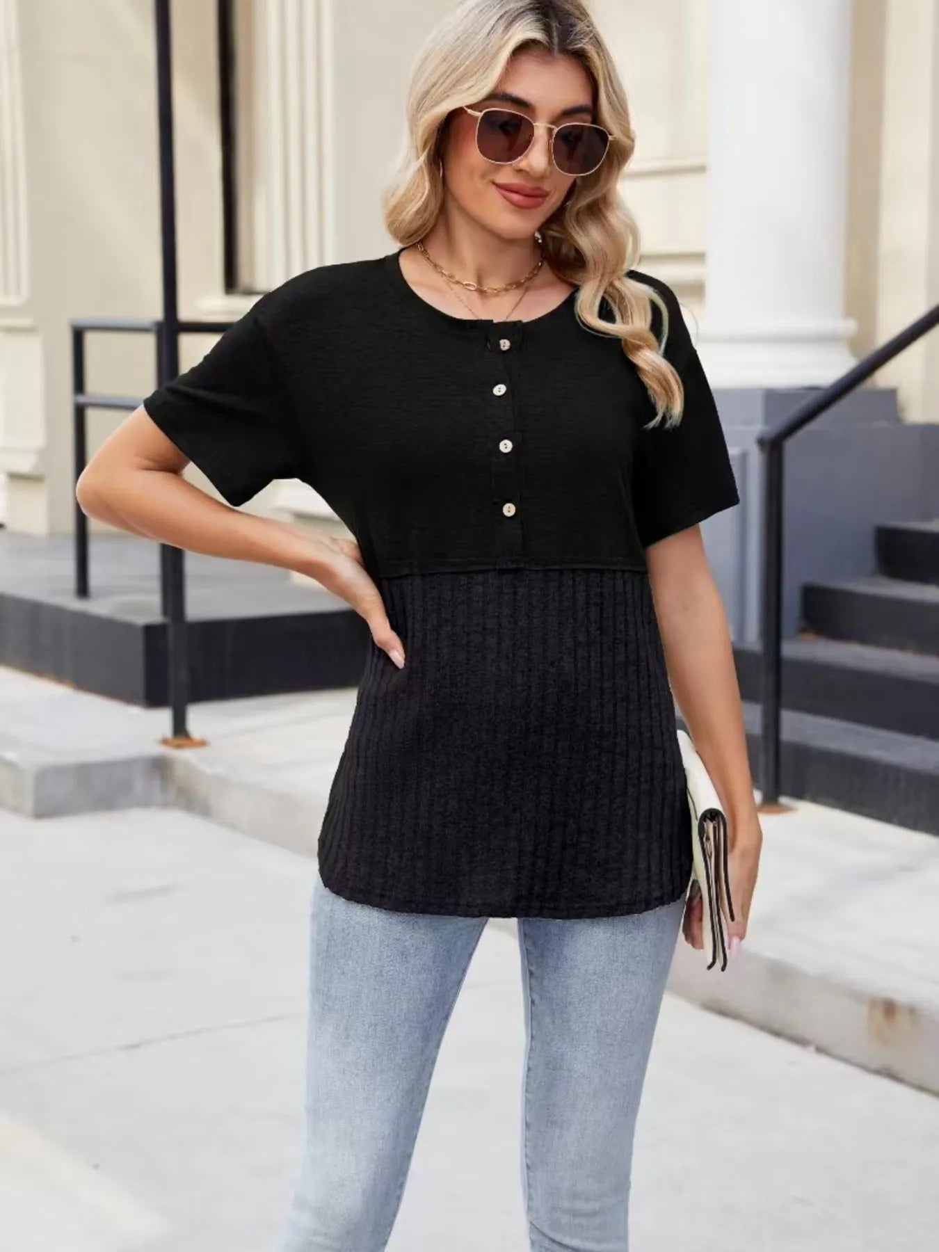 Two-Tone Short Sleeve Top