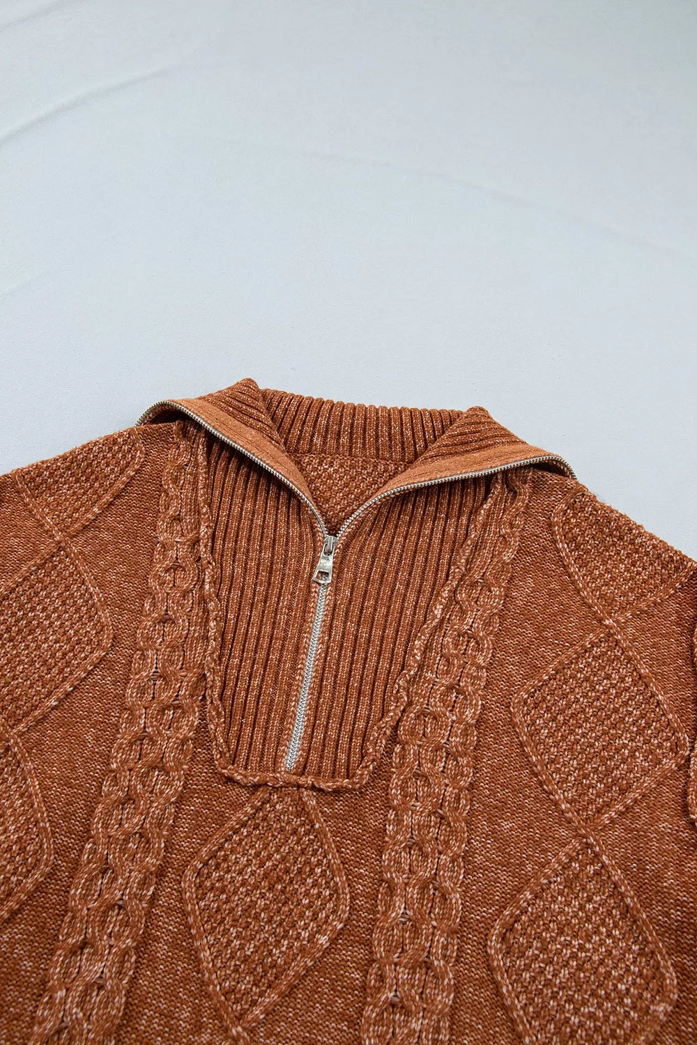 Zip-Up Cable Knit Drop Shoulder Sweater Dress