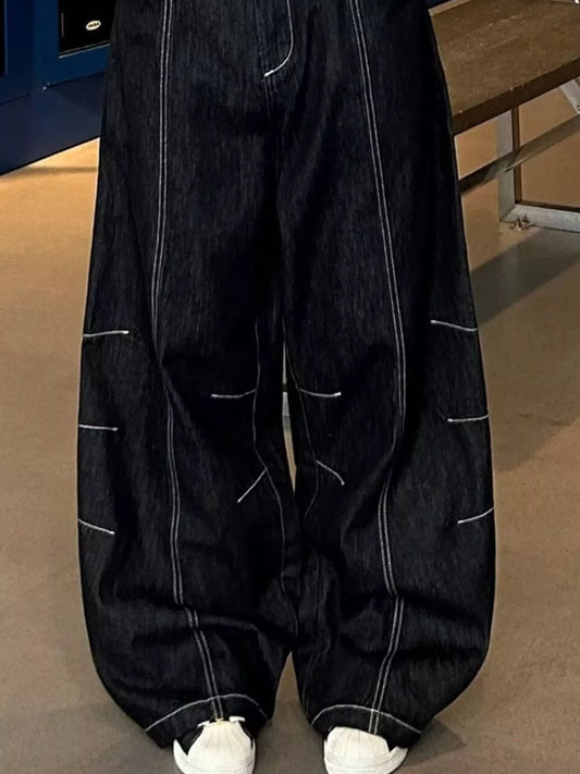 Men's Full Size Loose Fit Cargo Jeans with Contrast Stitching Plus Size
