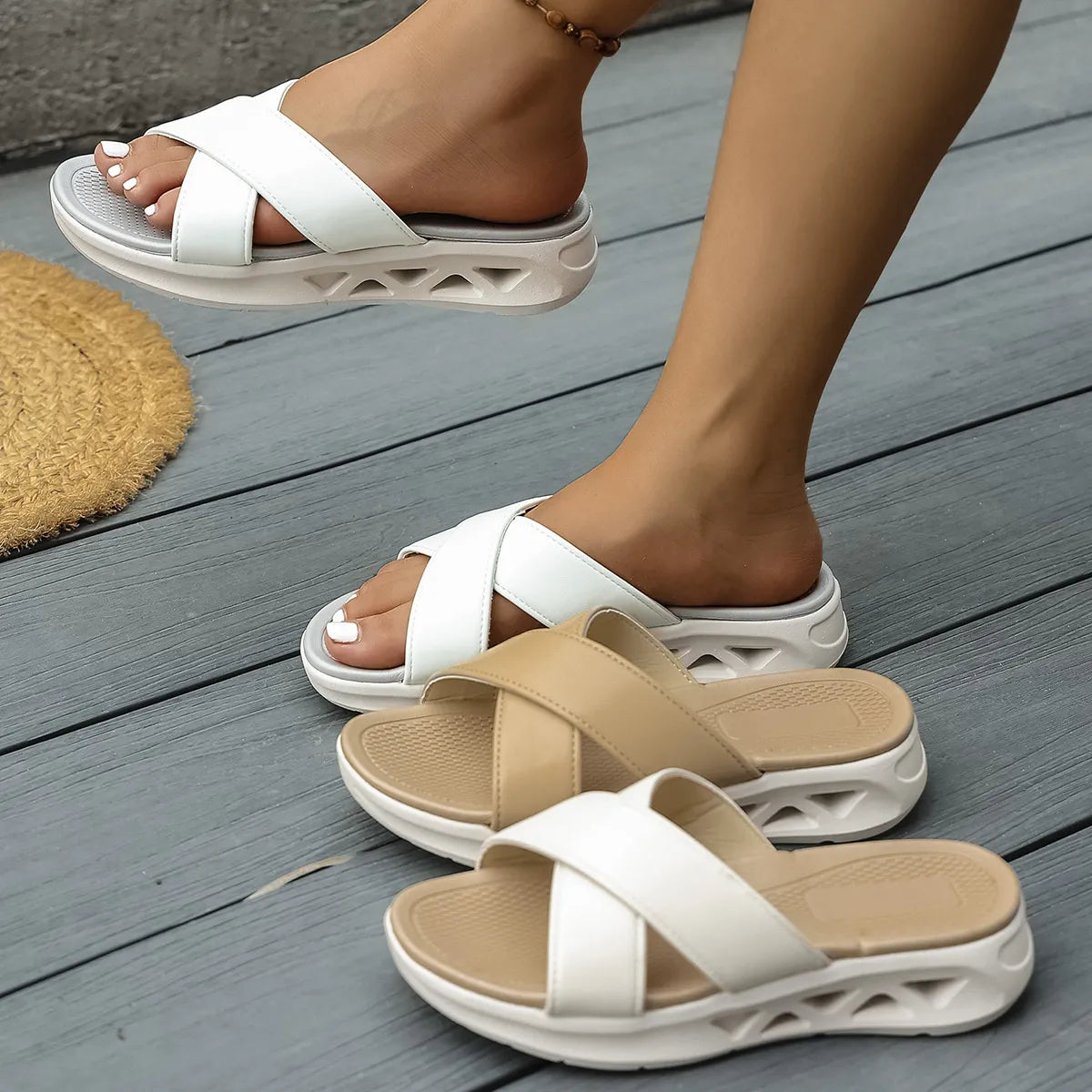 Cross Strap Platform Comfort Sandals