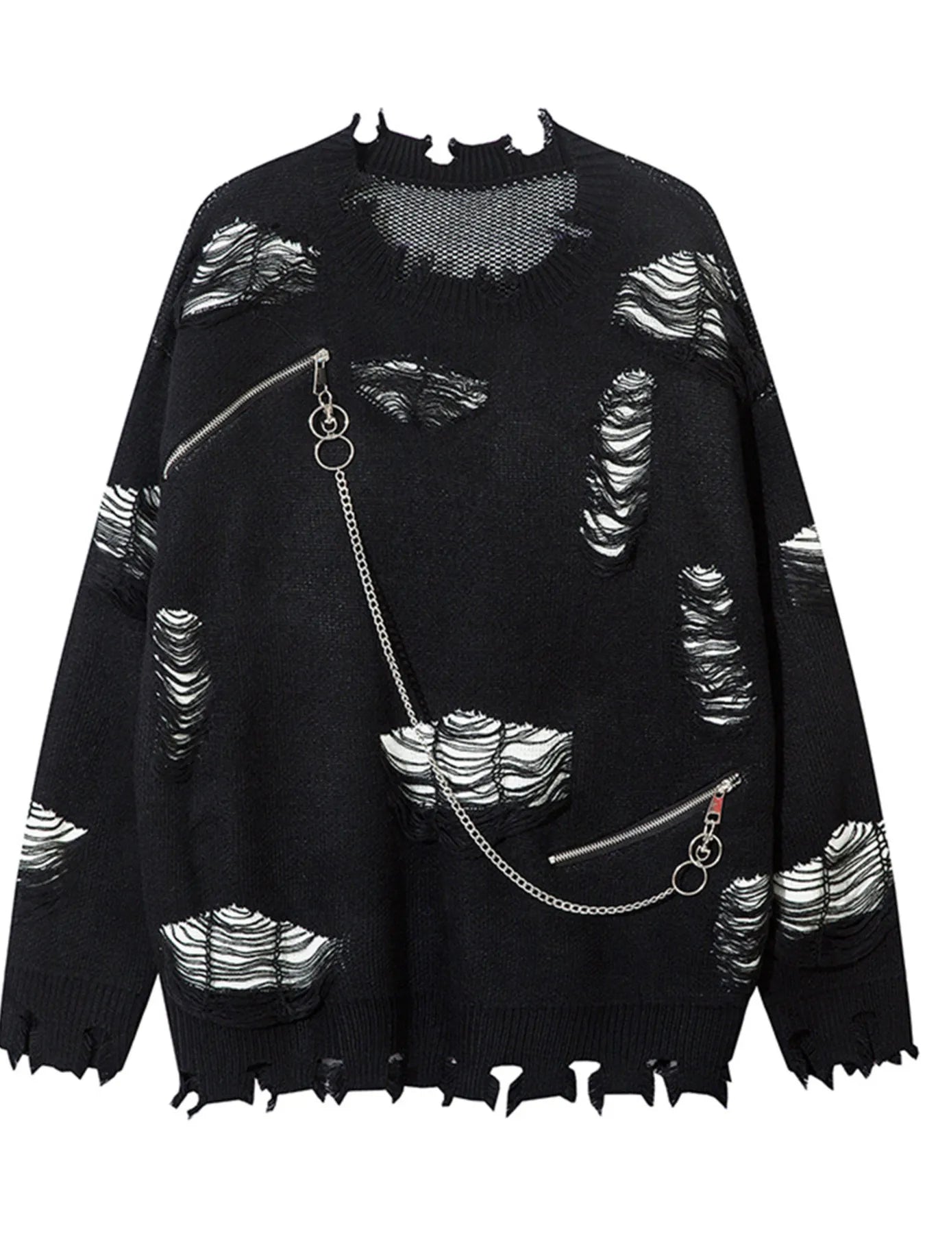 Men's Distressed Chain Detail Oversized Sweater
