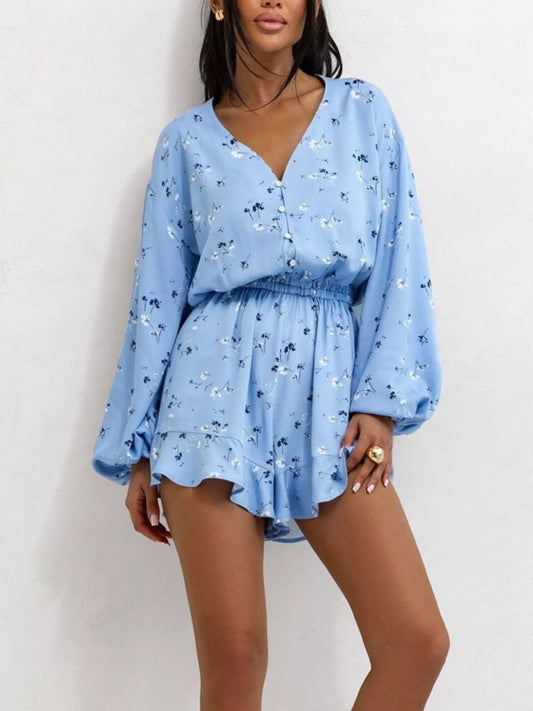 Floral Print V-Neck Romper
