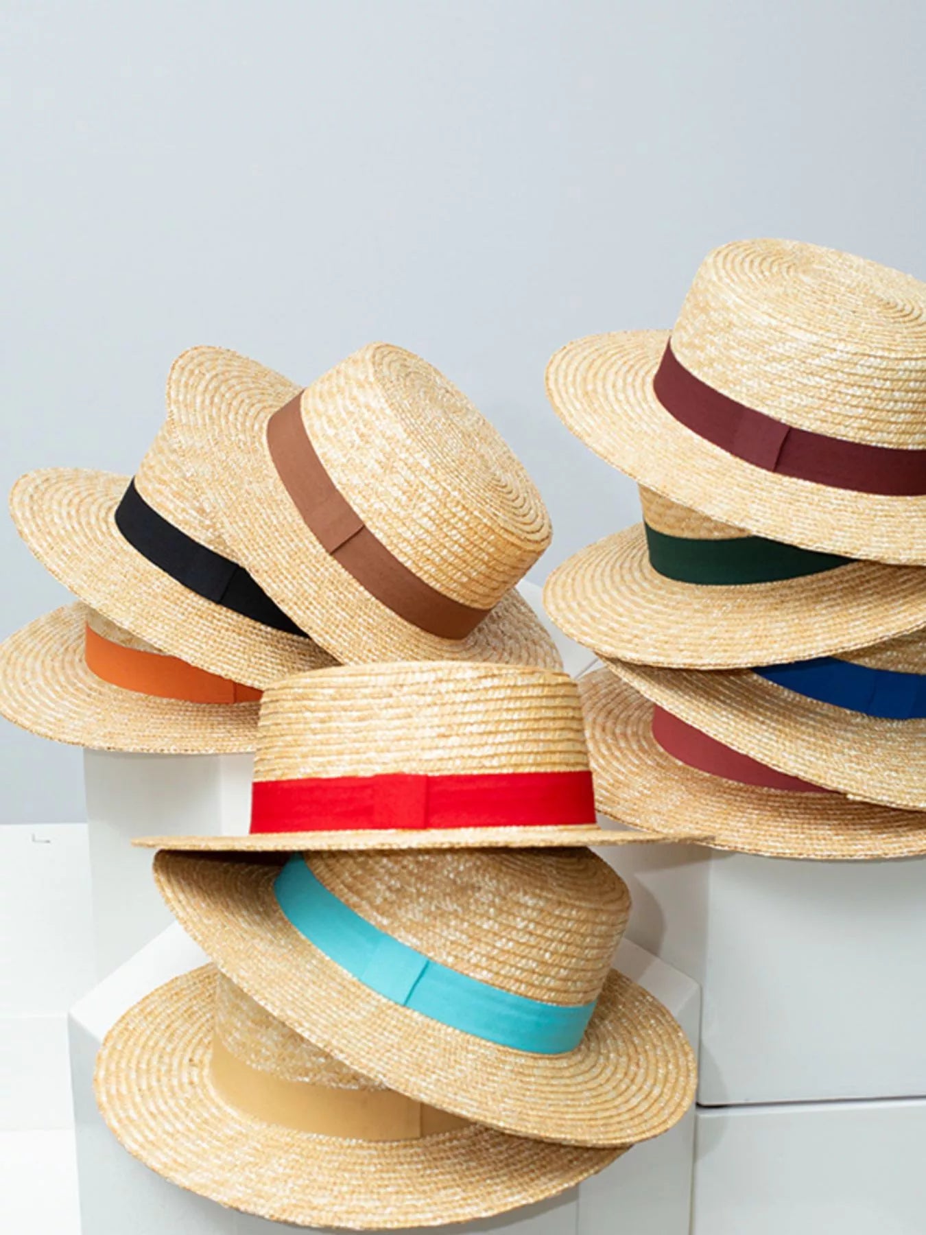 Straw Boater Hat with Ribbon