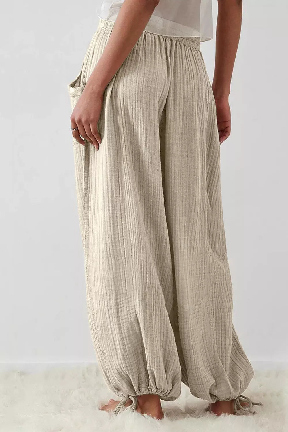 Loose Fit Gauze Pants with Drawstring Waist