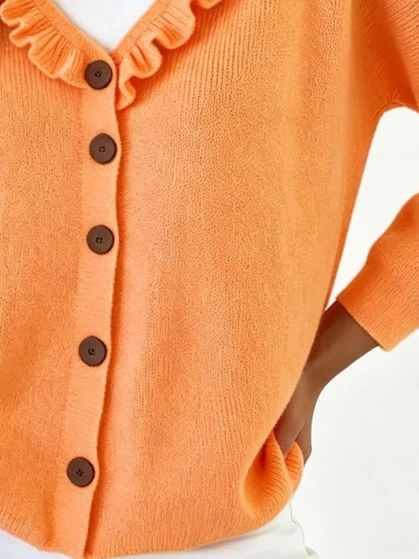 Ruffled Neckline Button-Up Cardigan