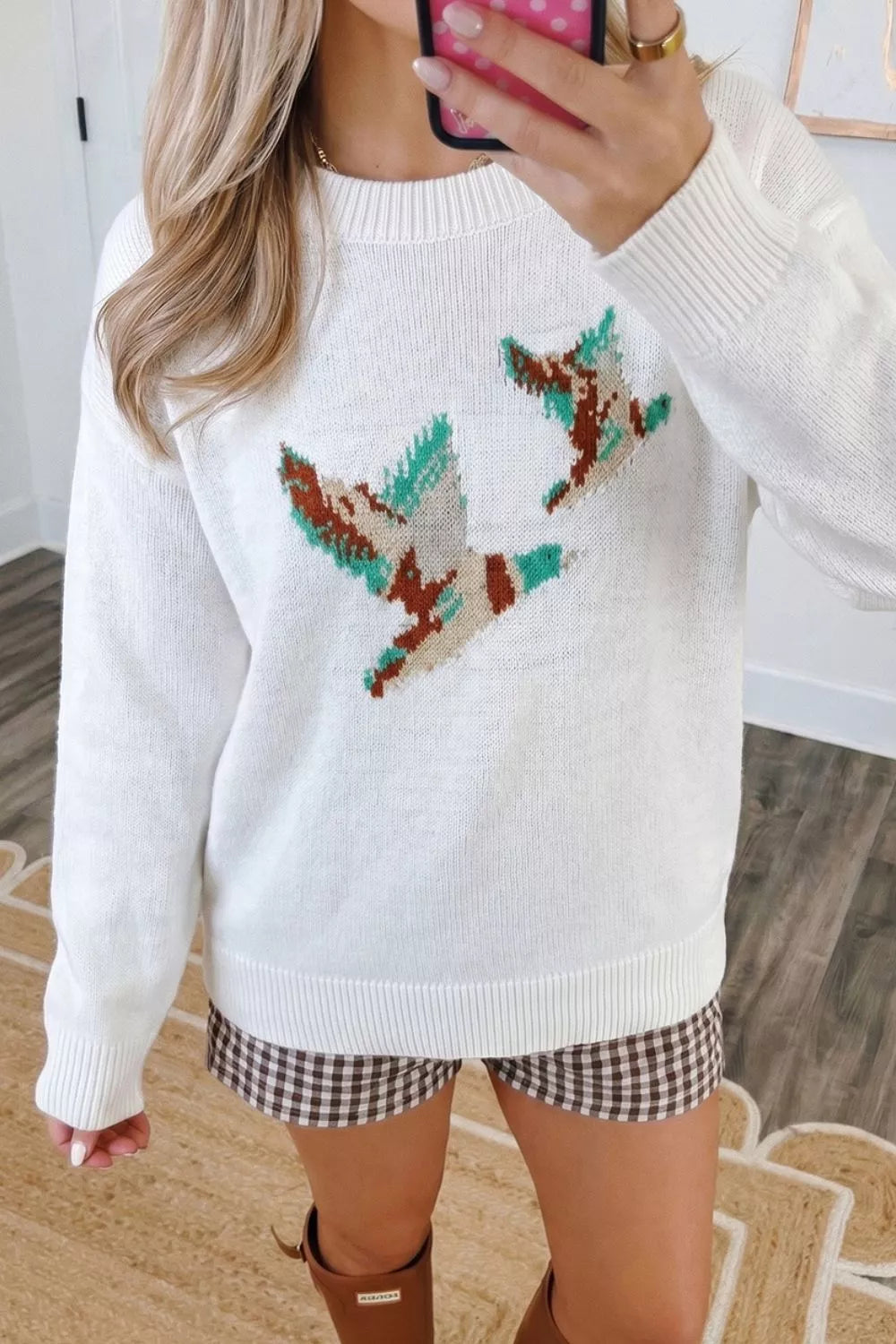 Drop Shoulder Round Neck Long Sleeve Sweater