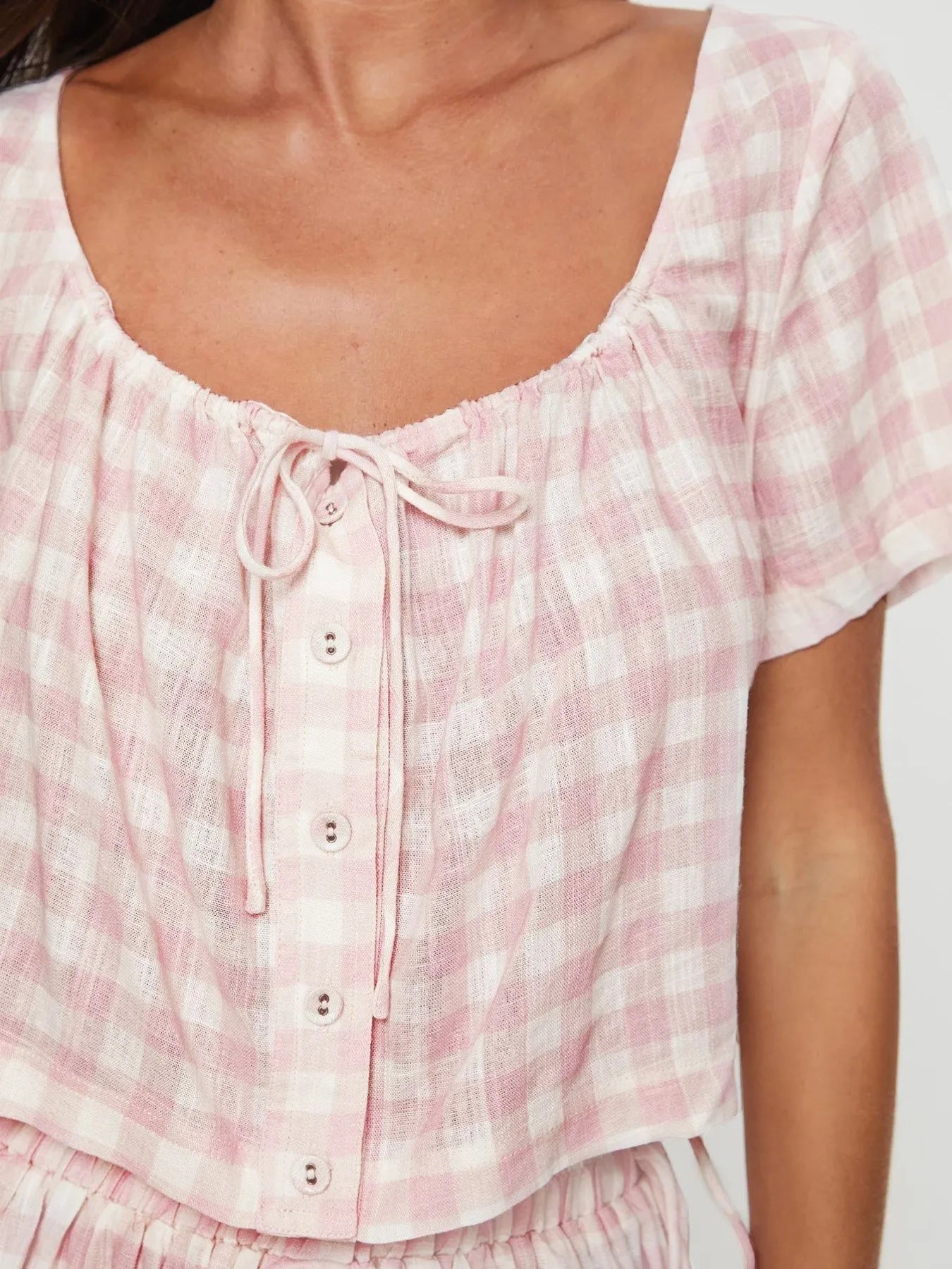 Gingham Check Top and Shorts Two-Piece Casual Set