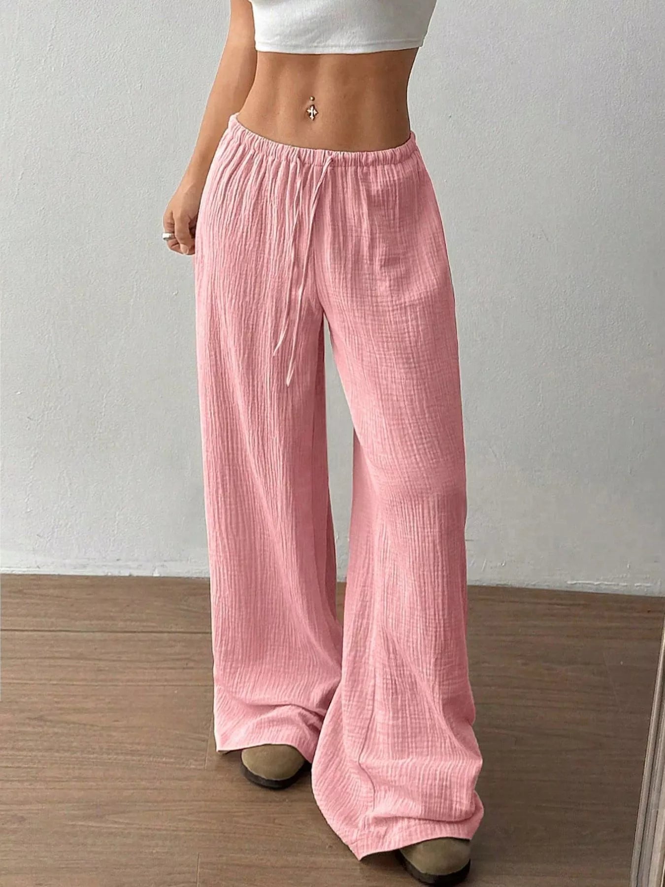 Wide-Leg Drawstring Pants