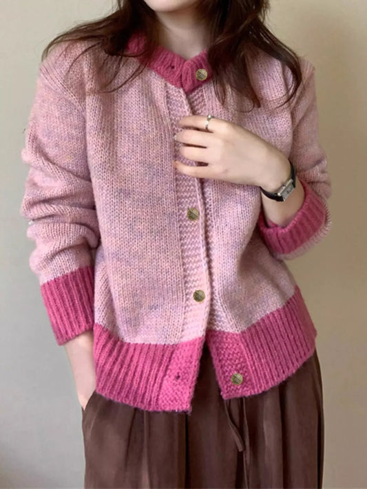 Color Block Button Up Cardigan
