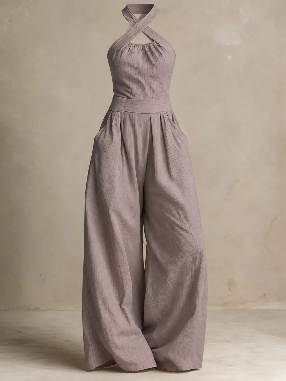 Full Size Halter Neck Wide-Leg Jumpsuit Plus Size