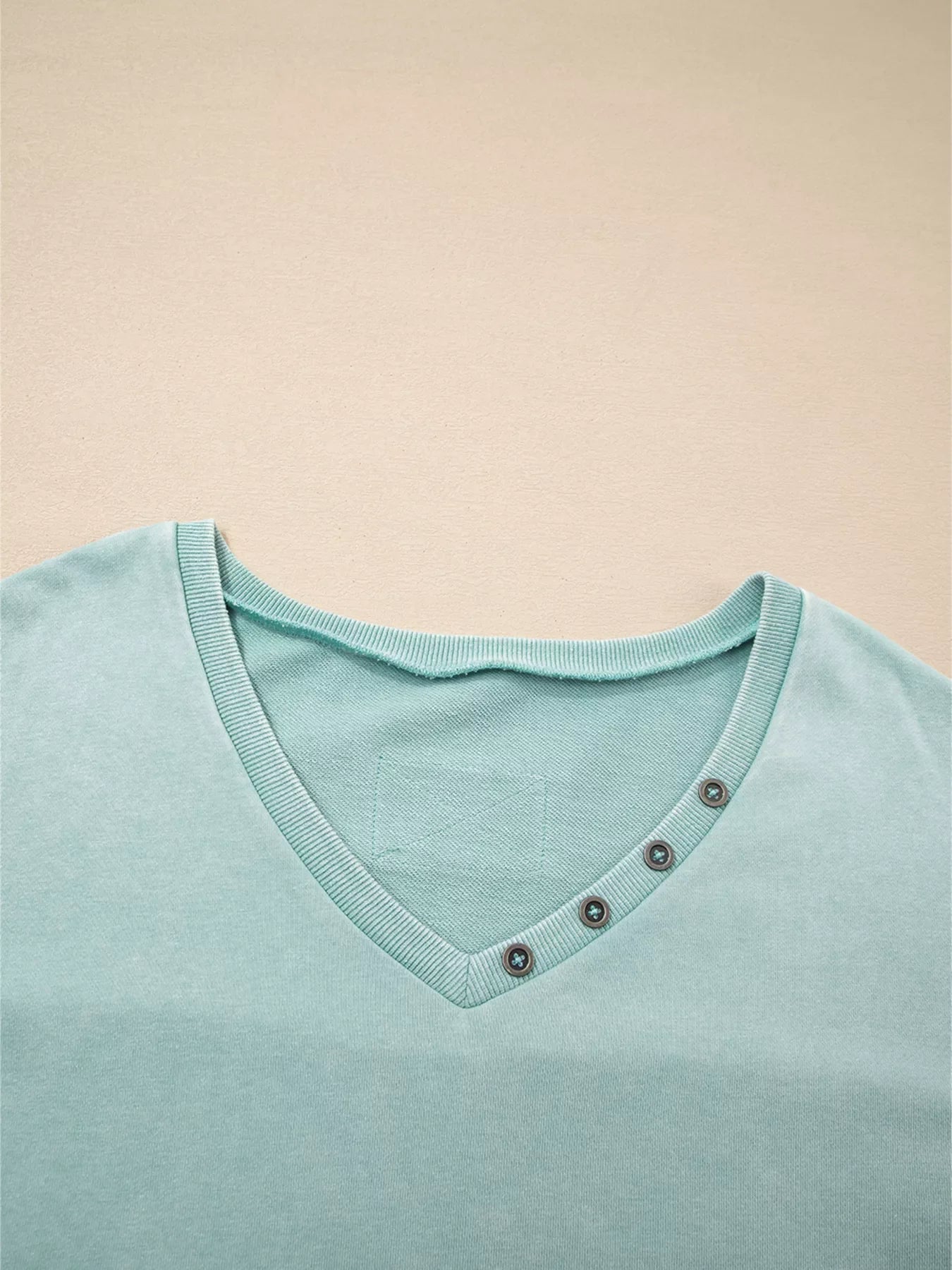 Mineral Wash Exposed Seam Buttoned V Neck Top