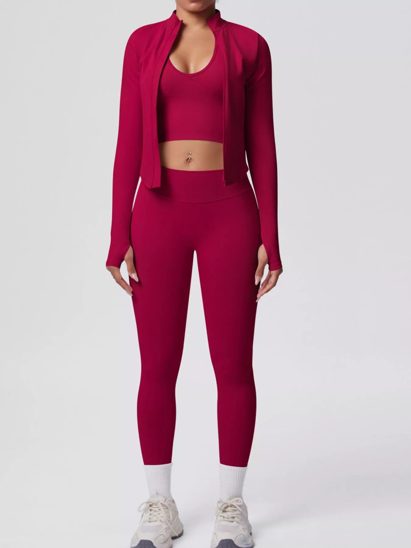 Tank & Zip-Up Jacket and Leggings Three-Piece Active Set