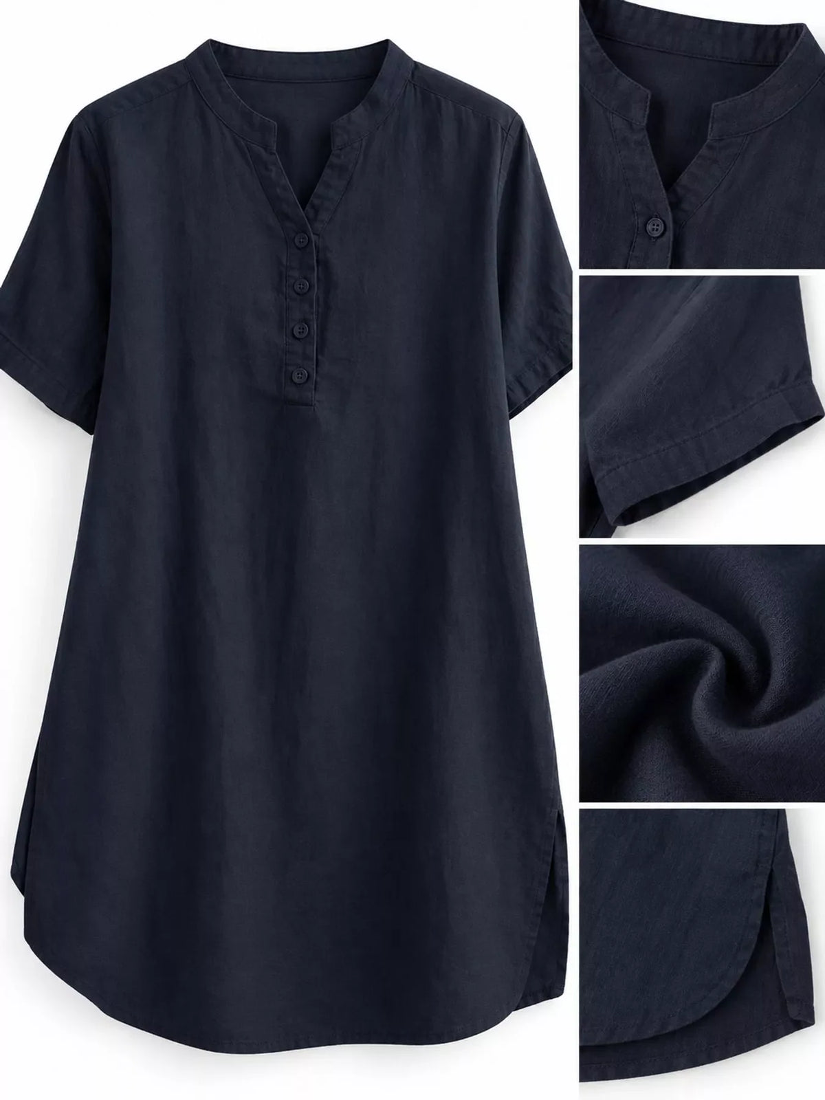 Full Size Notched Short Sleeve Oversize Blouse Plus Size