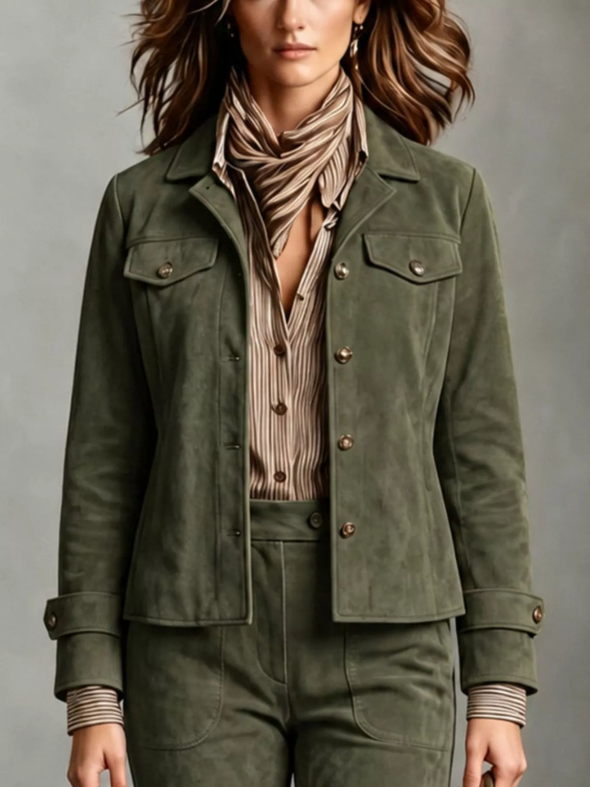 Full Size Suede Utility Blazer with Button-Front Detail Plus Size