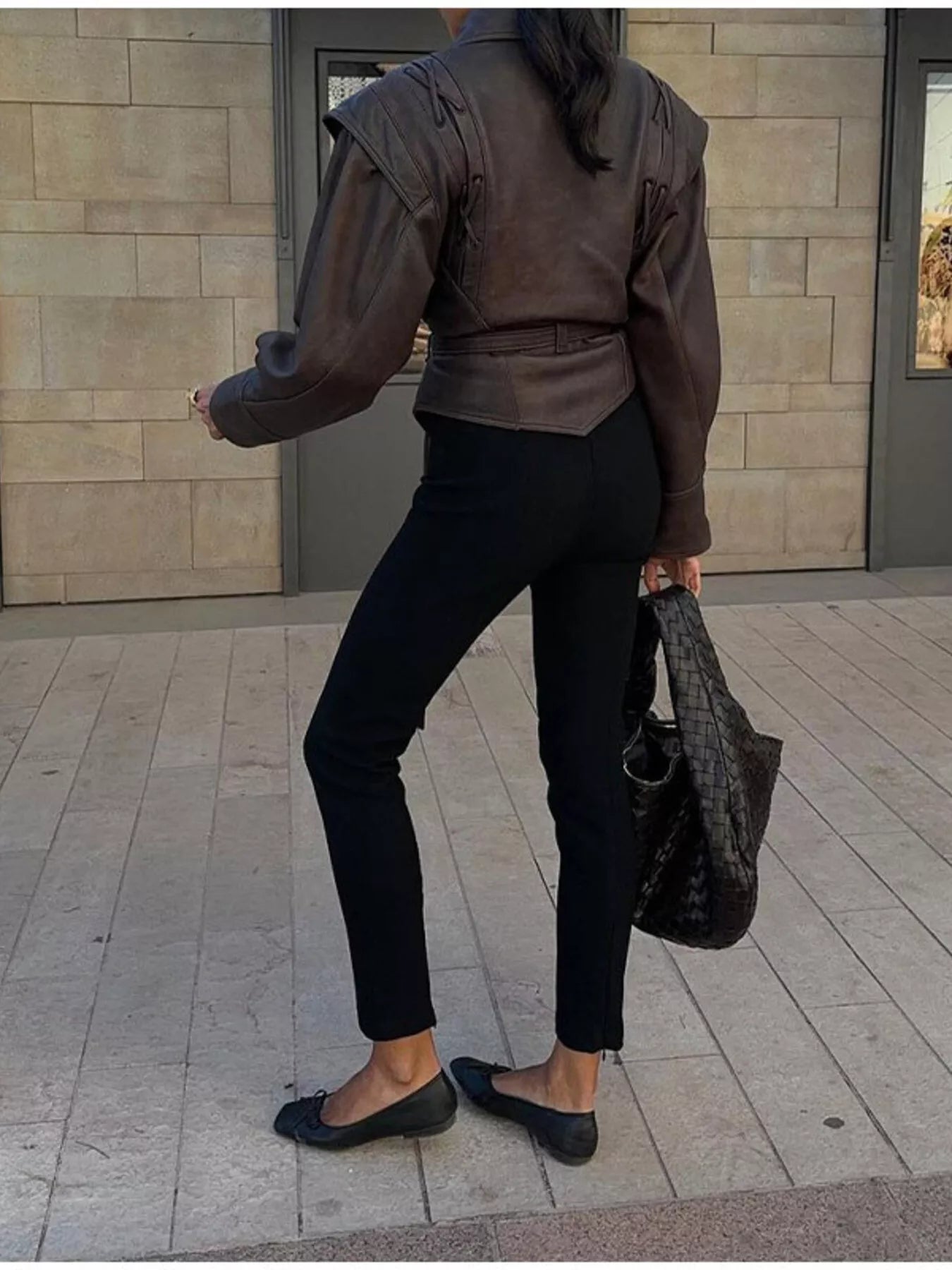 Belted Leather Jacket with Shawl Collar