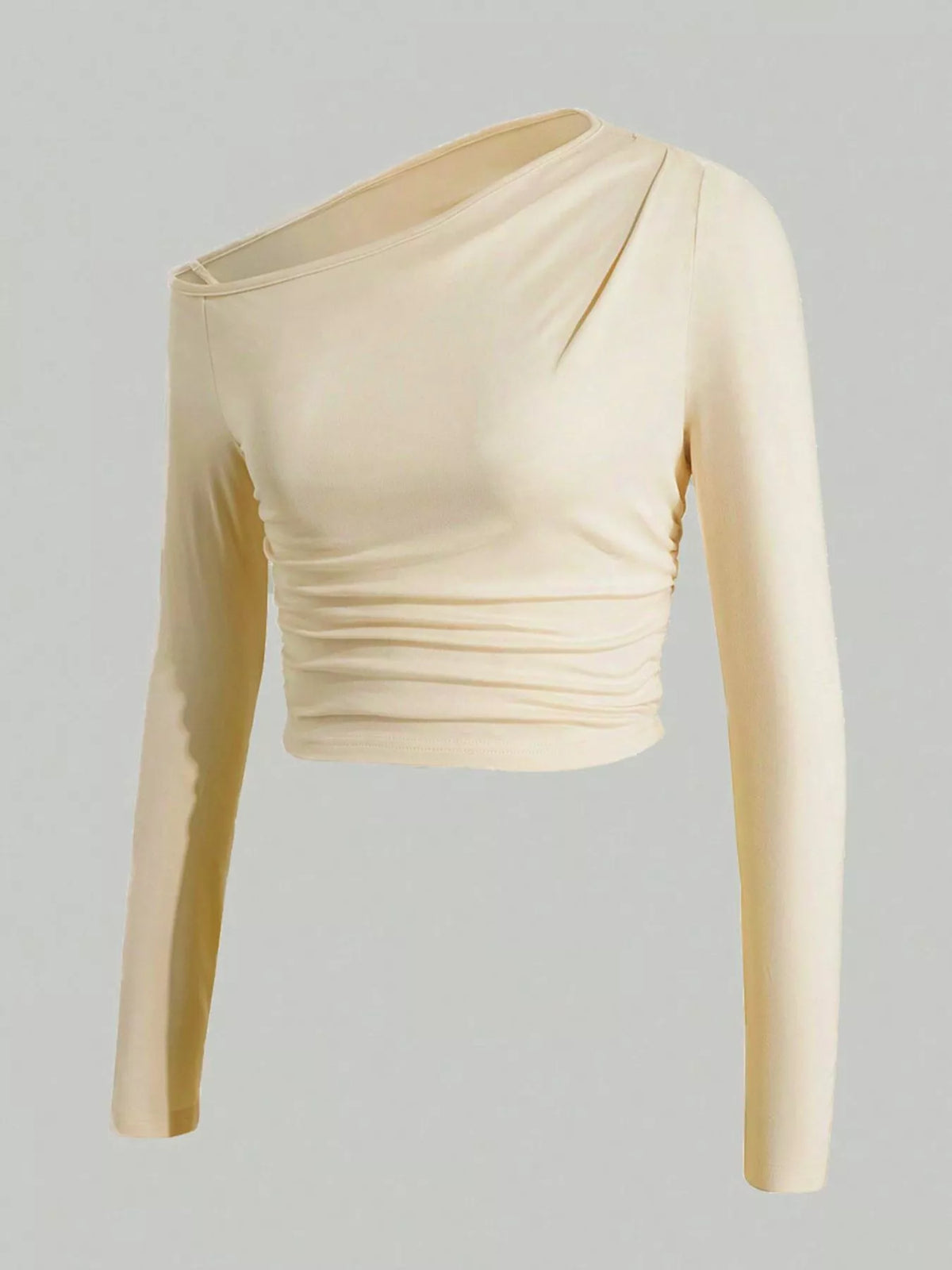 One-Shoulder Ruched Long Sleeve Crop T-Shirt