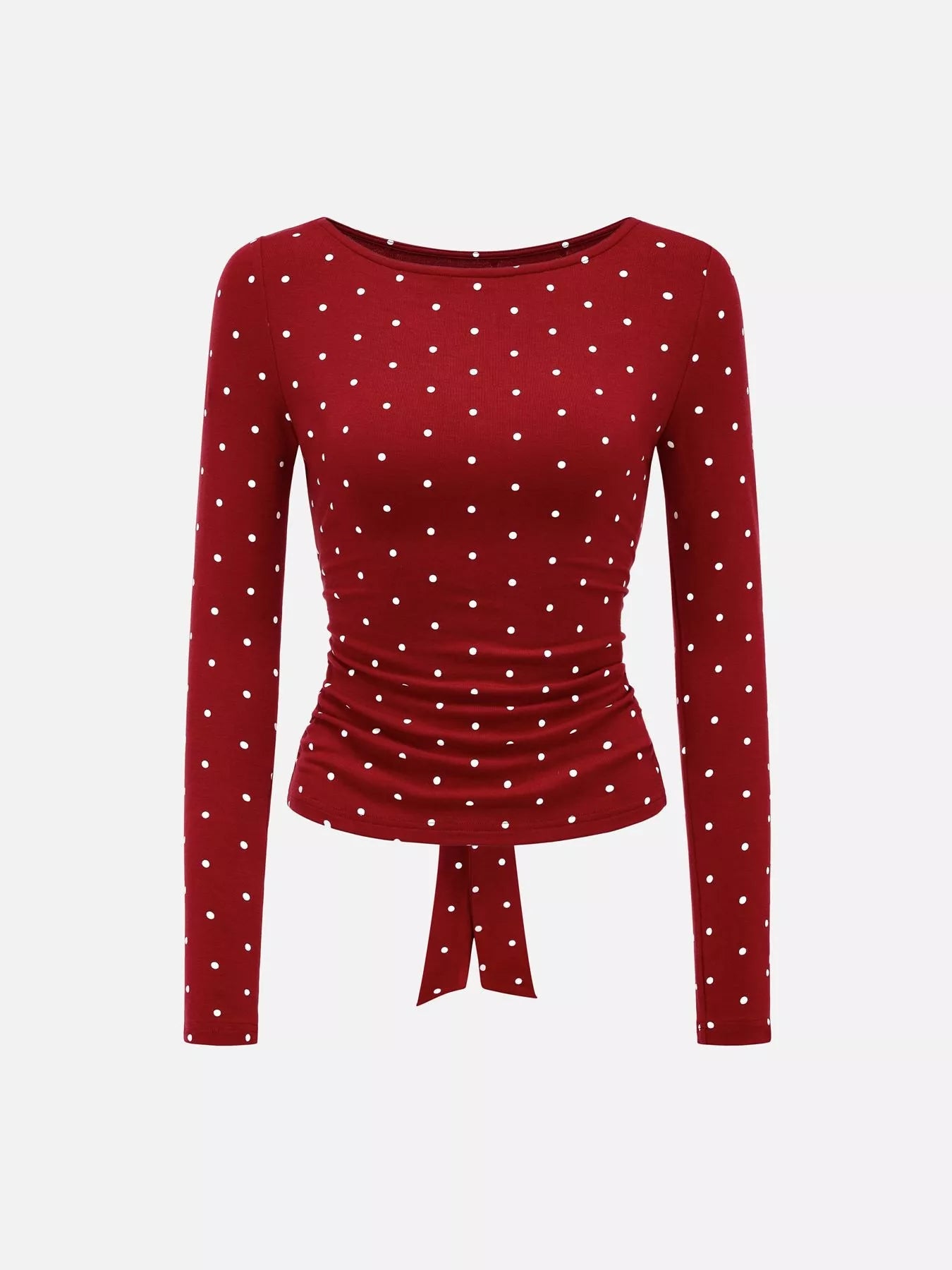 Long Sleeve Polka Dot Tie Back T-Shirt