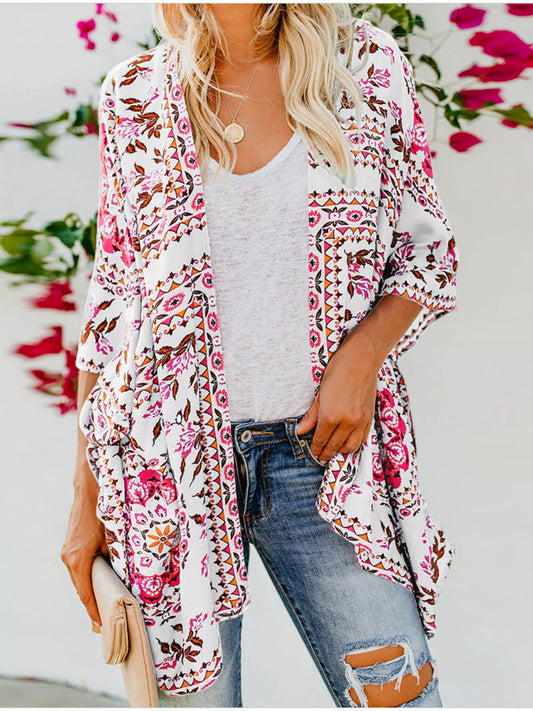 Floral Print Kimono Sleeve Cover Up