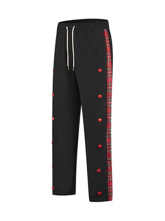 Men's Full Size Drawstring Plaid Side Stripe Pants Plus Size