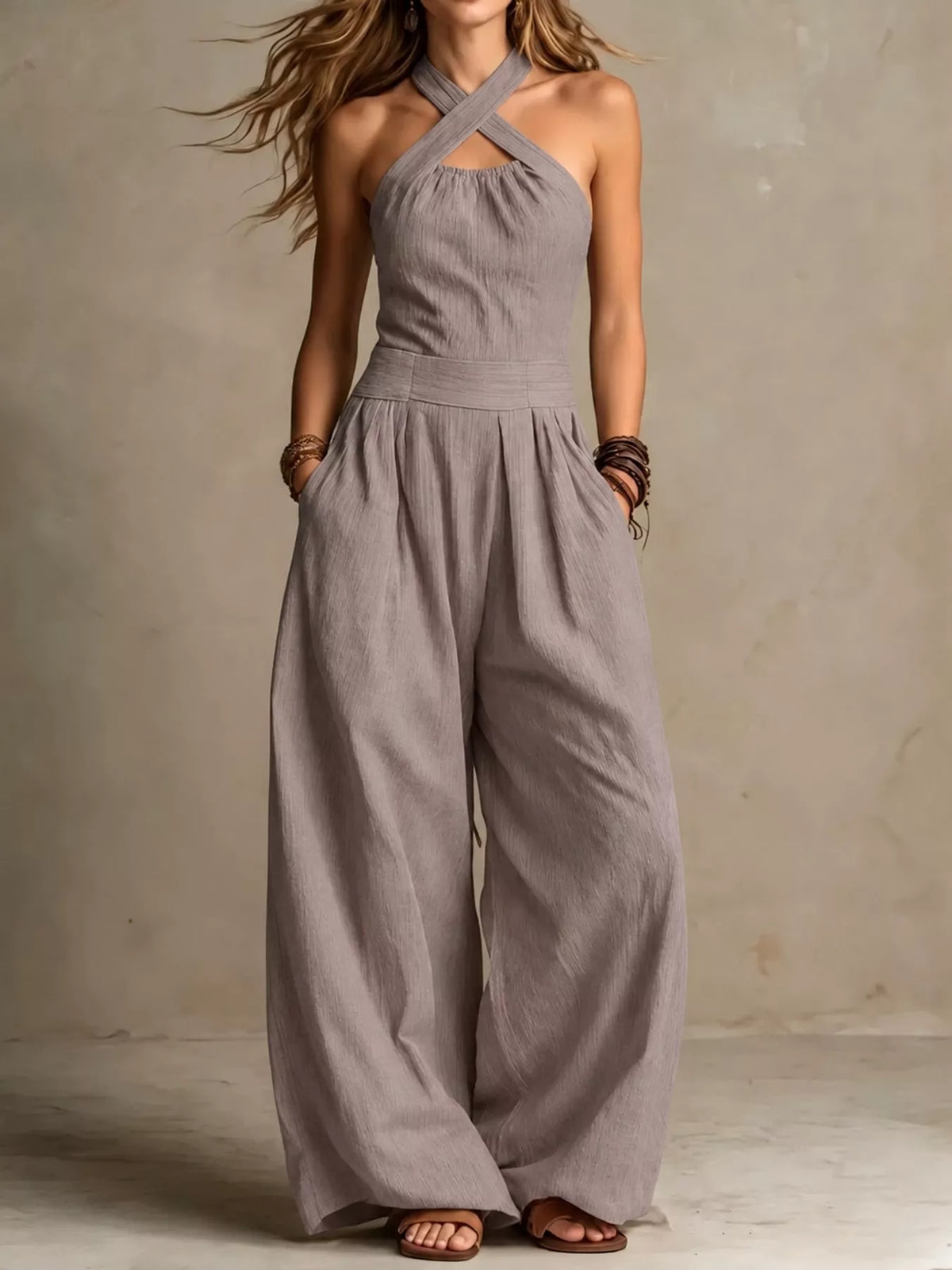 Full Size Halter Neck Wide-Leg Jumpsuit Plus Size