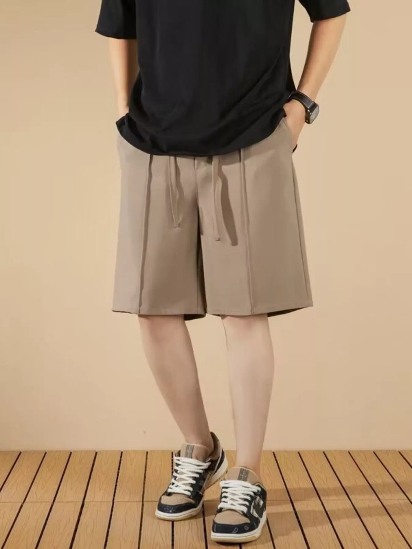 Men's Full Size Casual Drawstring Pleated Shorts Plus Size