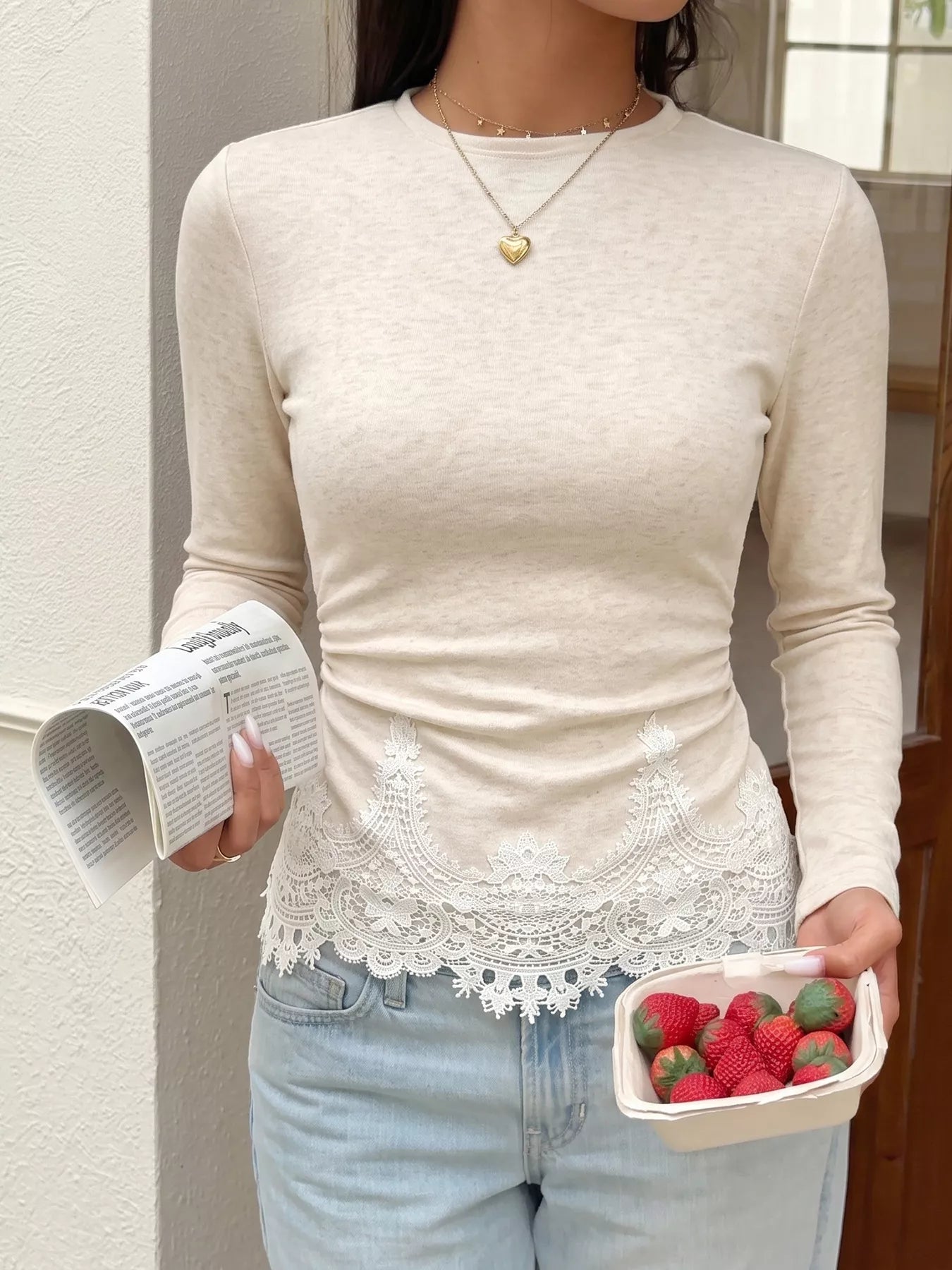 Lace Trim Long Sleeve T-Shirt