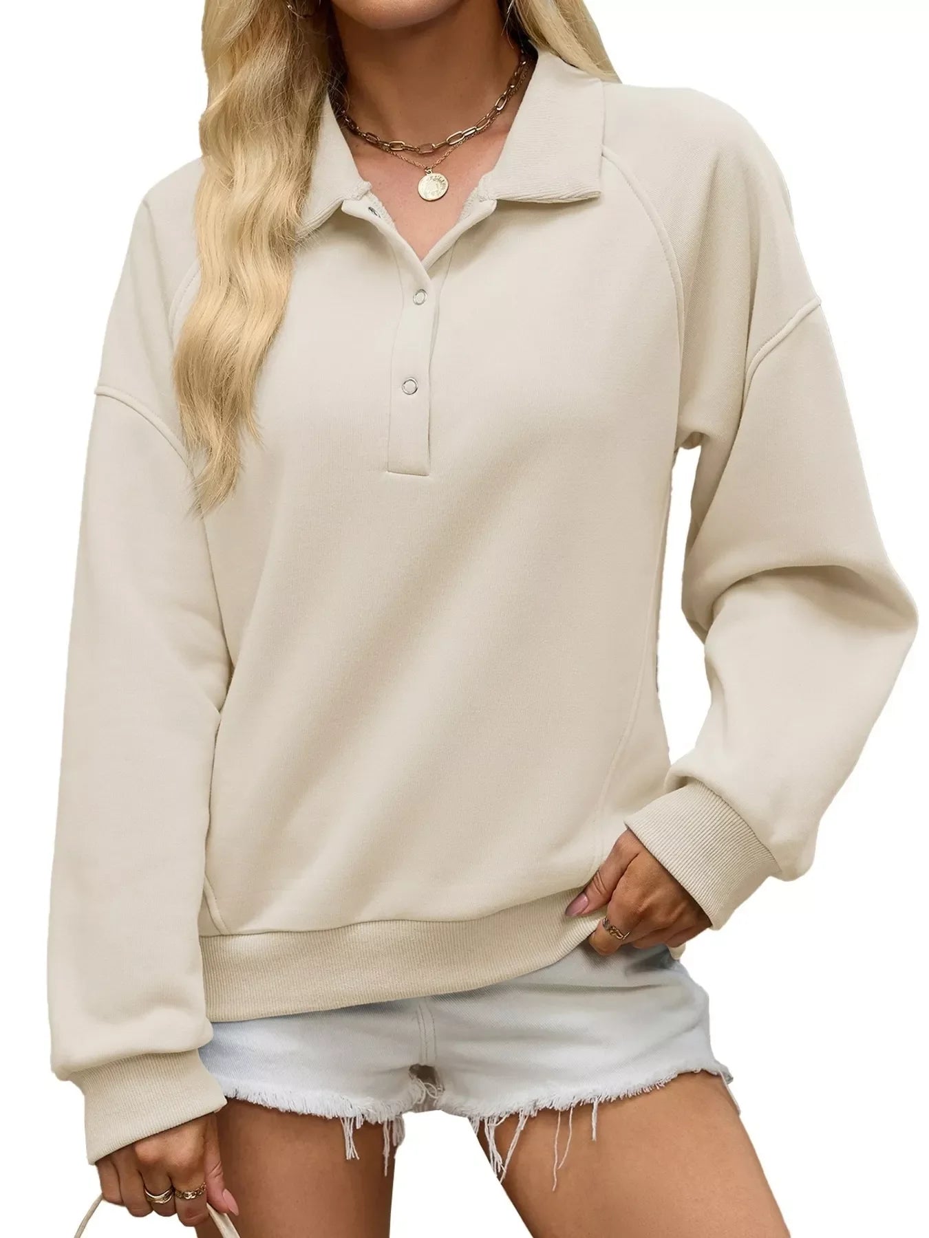 Button Detail Dropped Shoulder Sweatshirt