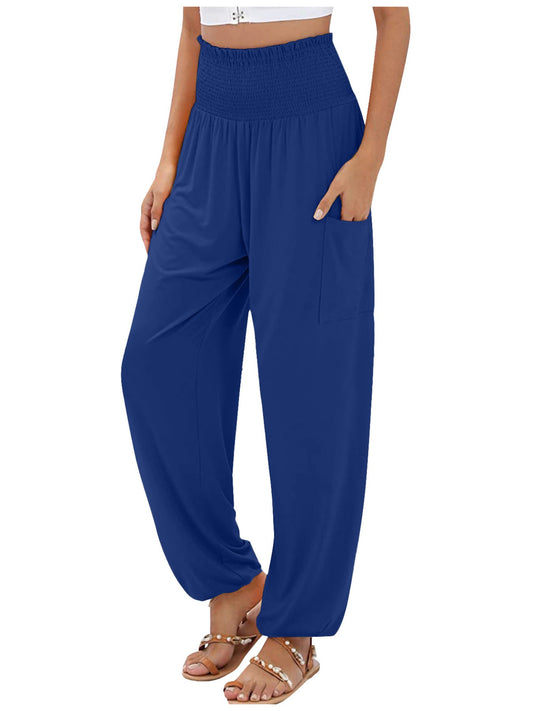 Full Size Smocked Waist Harem Pants with Pockets Plus Size