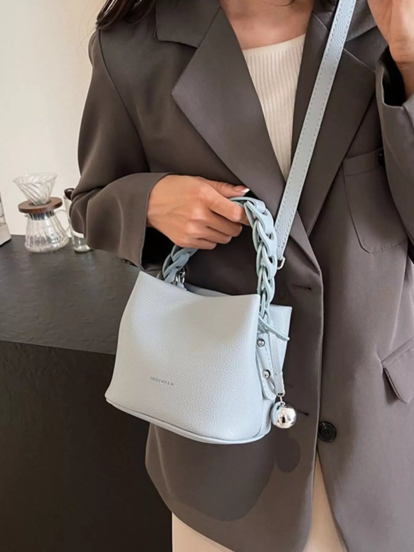 Leather Crossbody Bag with Braided Handle