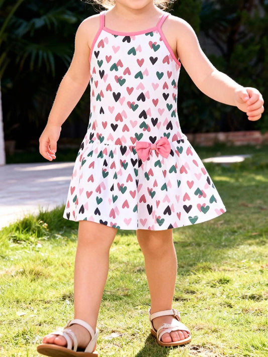 Children's Bow Printed Sleeveless Casual Dress