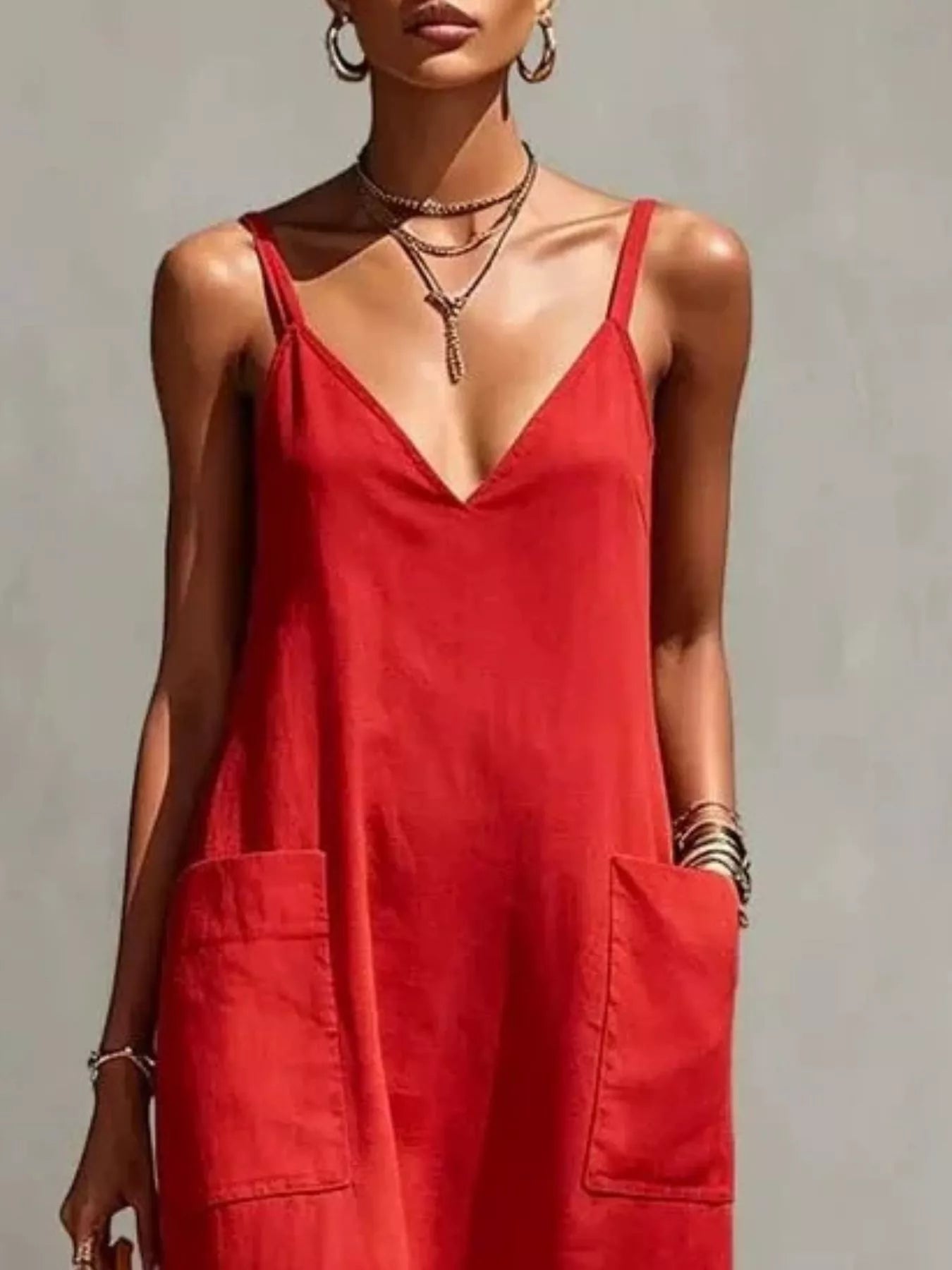 Full Size Fringe V-Neck Spaghetti Strap Dress Plus Size