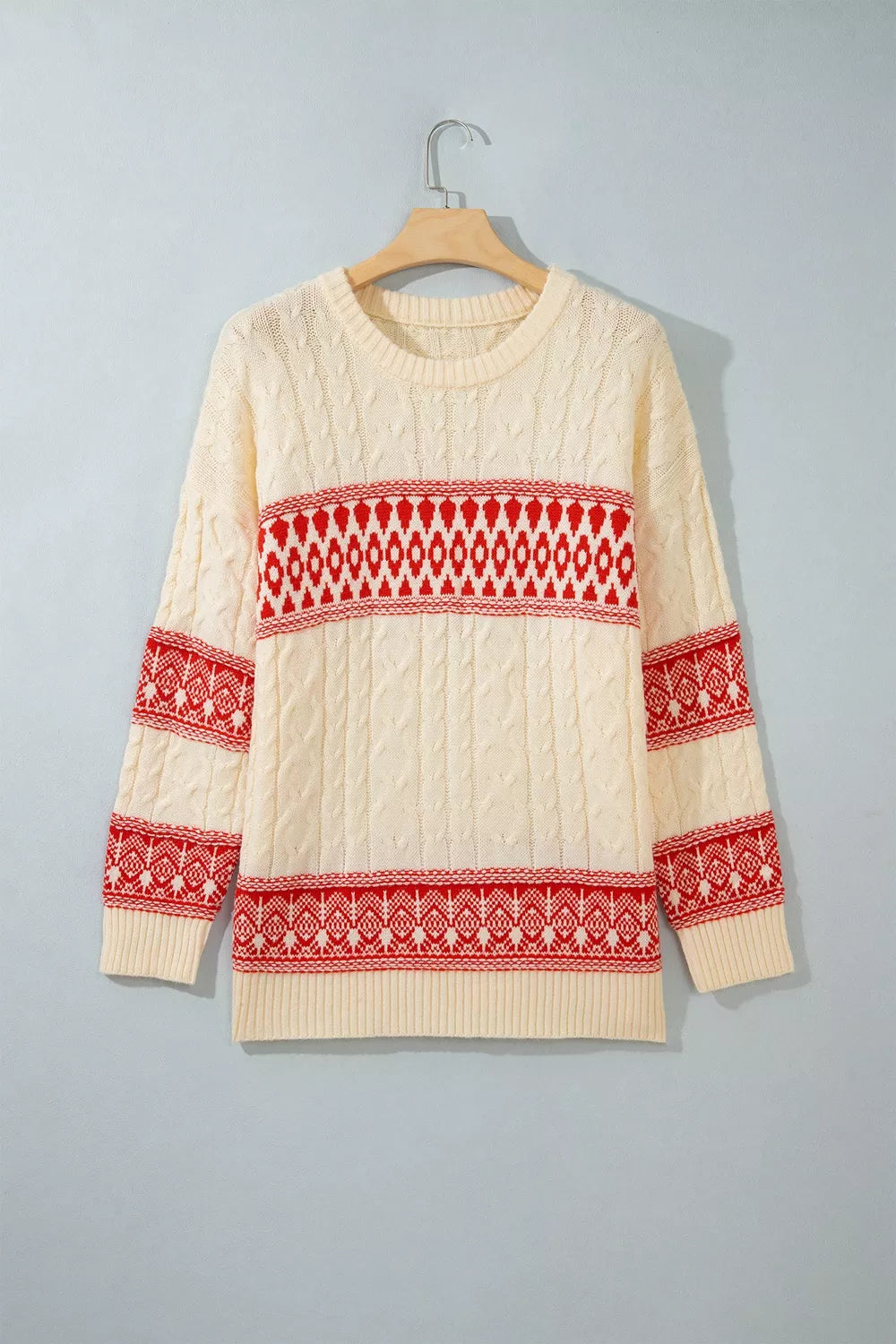 Western Print Round Neck Long Sleeve Shift Sweater