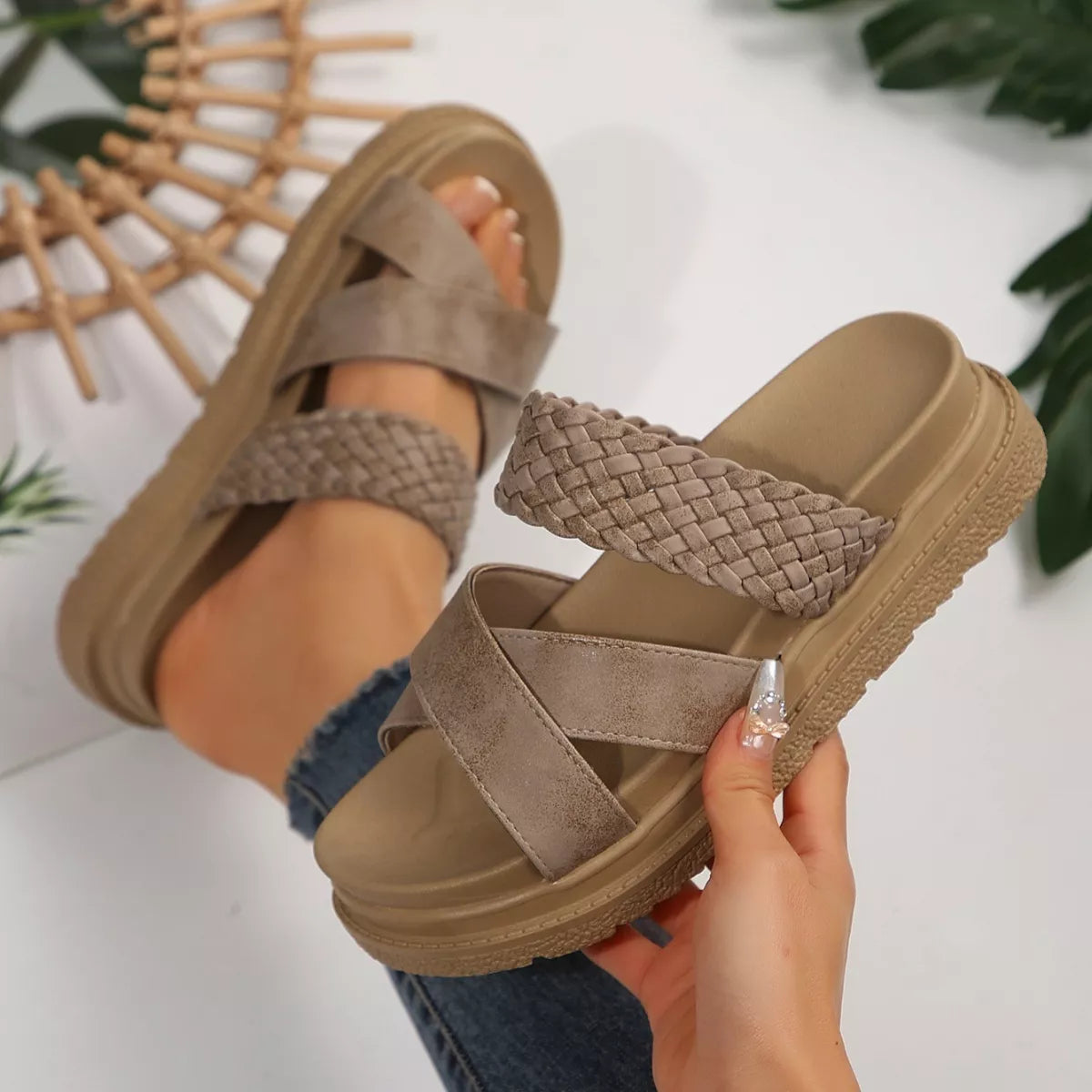 Braided Strap Platform Sandals