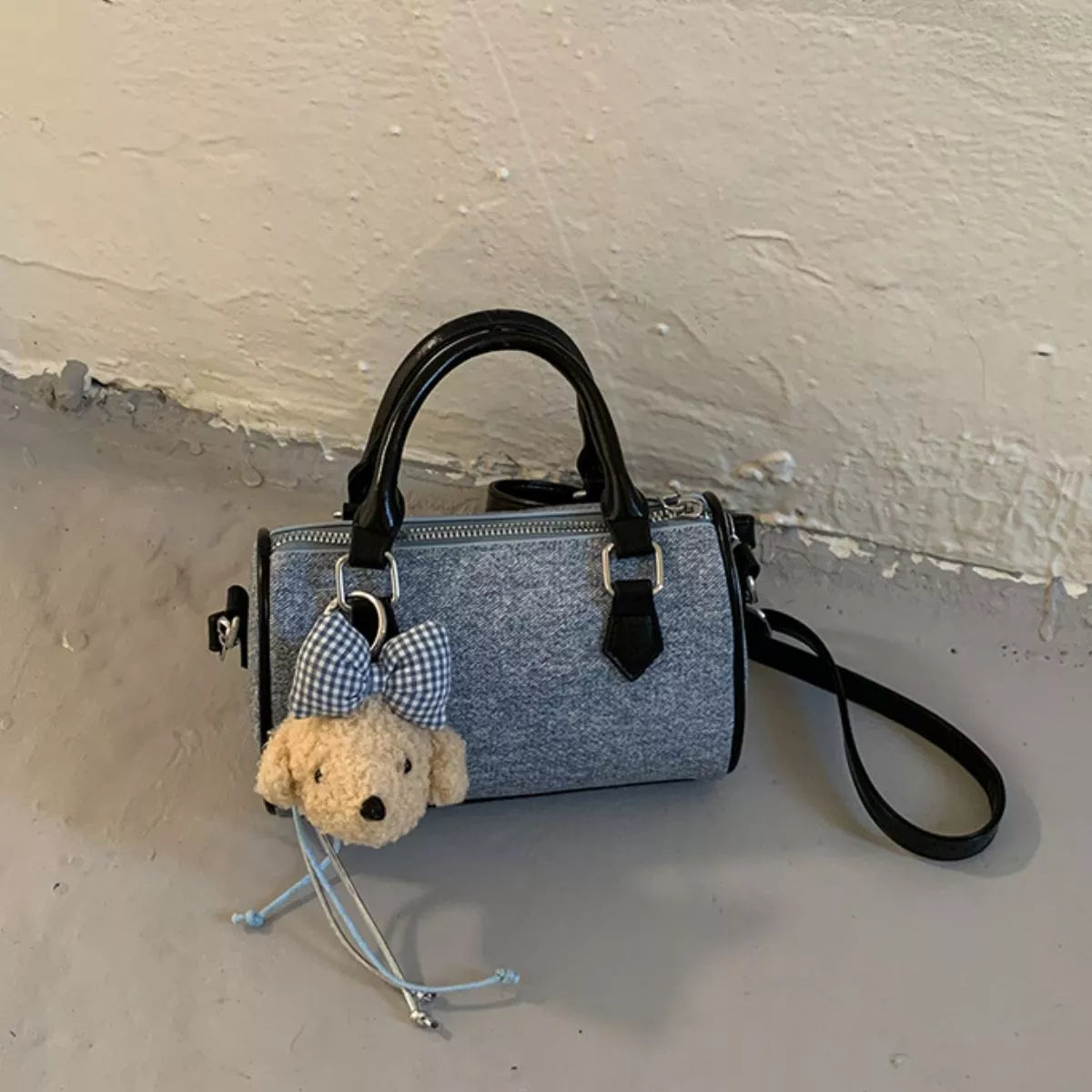 Denim Barrel Crossbody Bag