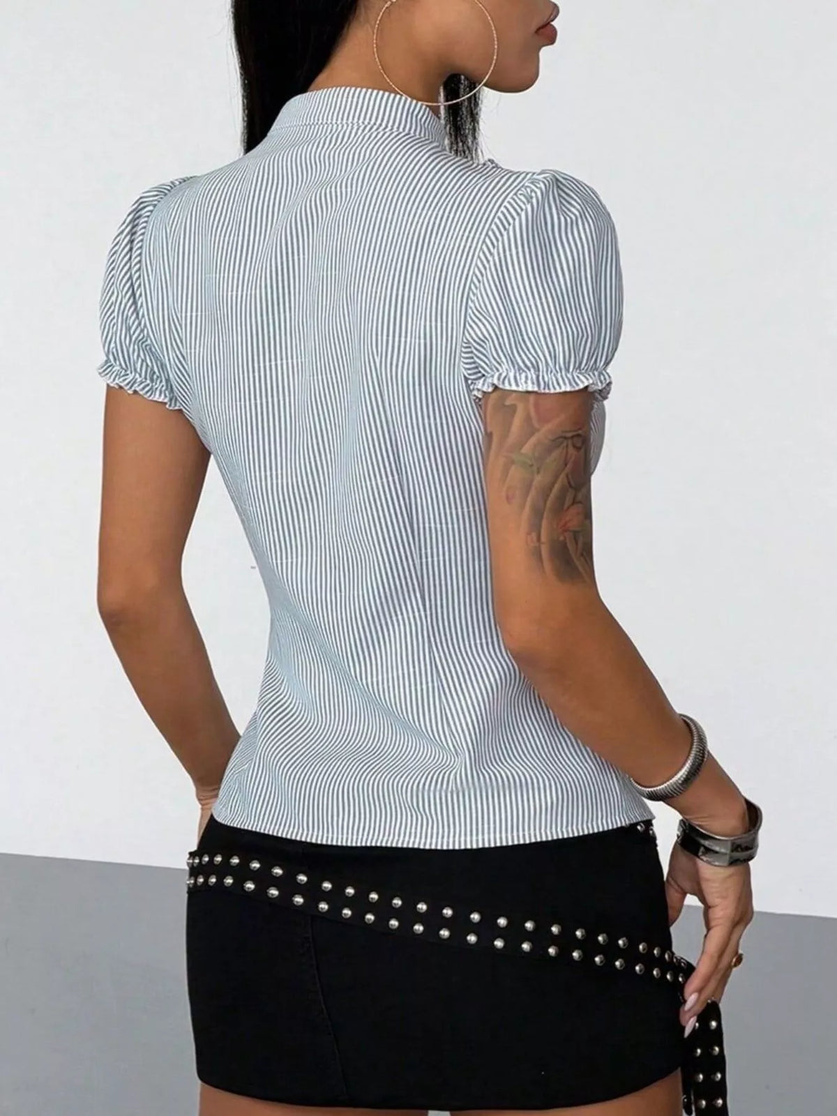 Frill Striped Short Sleeve Shirt