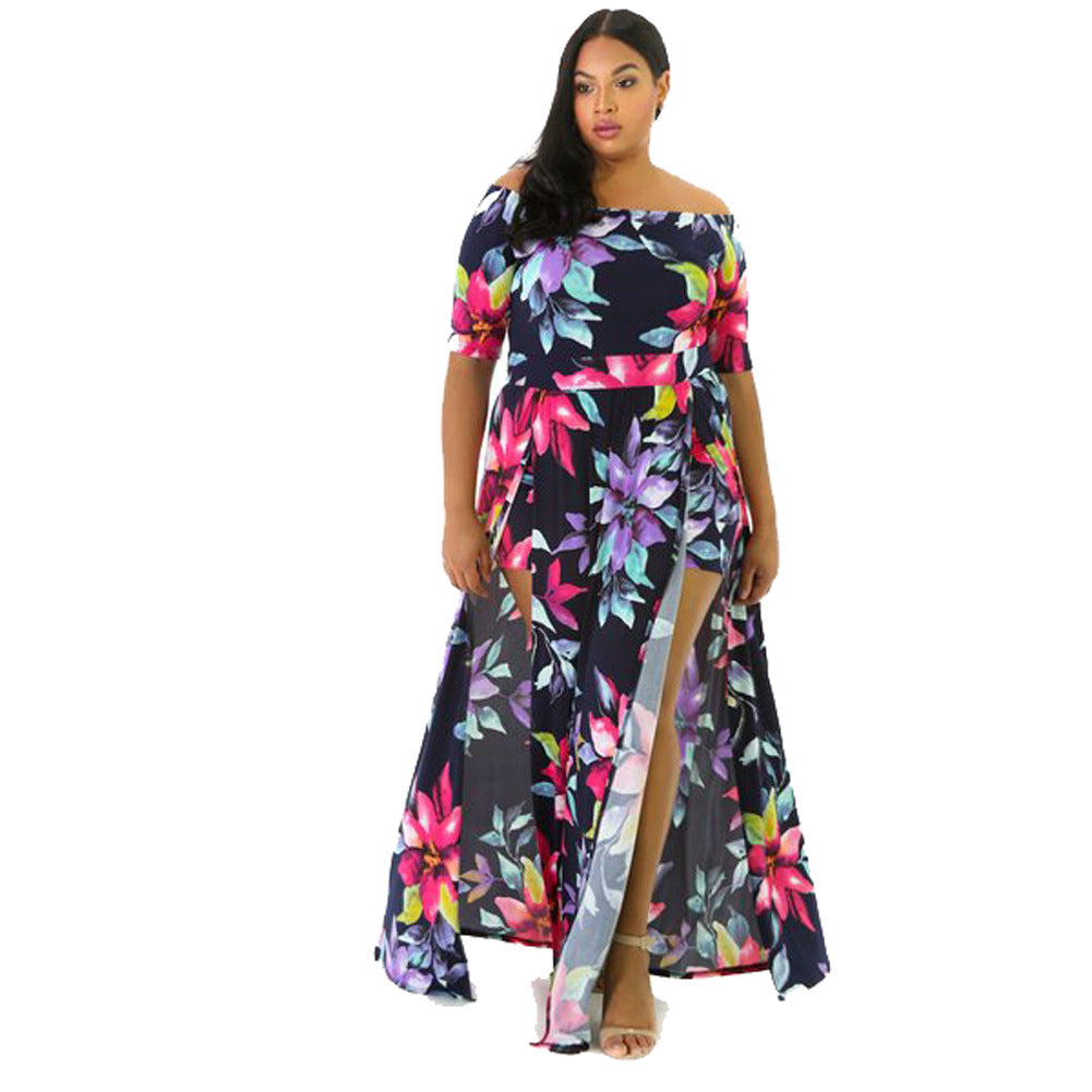 Large Size Digital Printing One-piece Split Dress