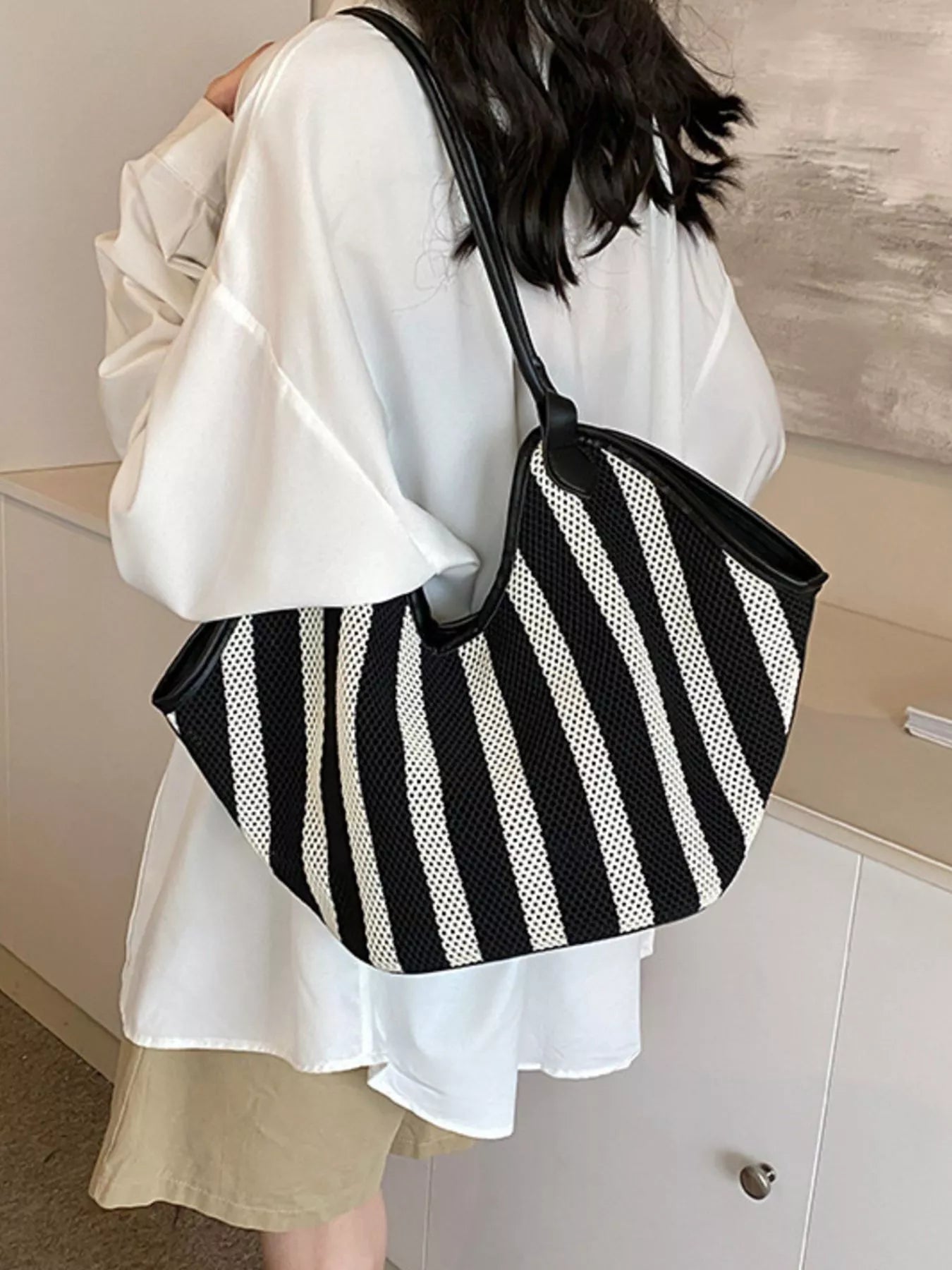 Striped Knit Shoulder Bag
