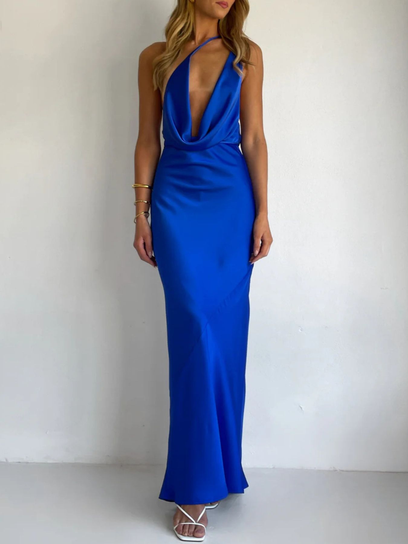 Halter Neck Satin Maxi Dress
