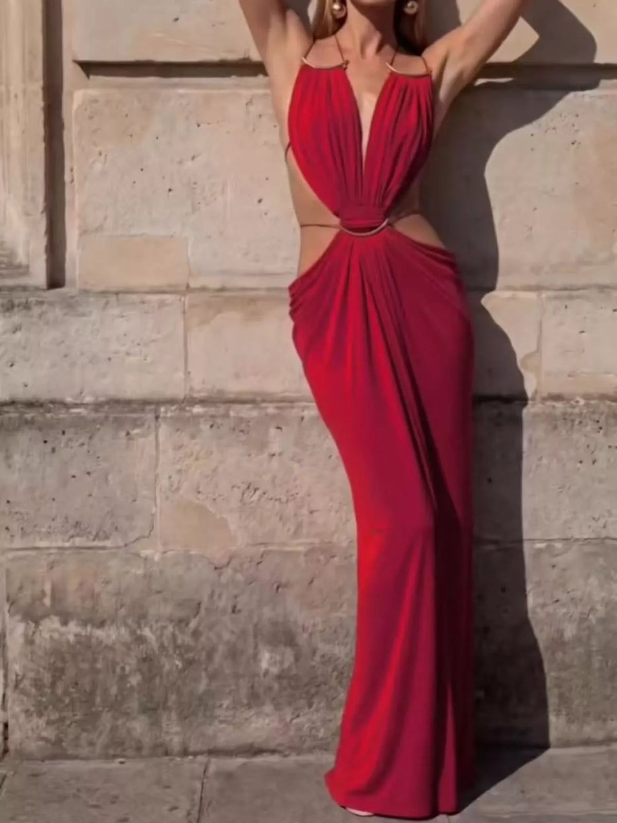 Backless Plunge Cut-Out Maxi Dress