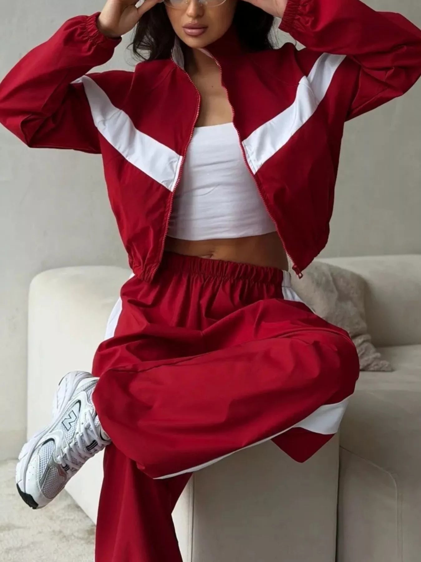 Color Block Zip Up Outerwear and Pants Set