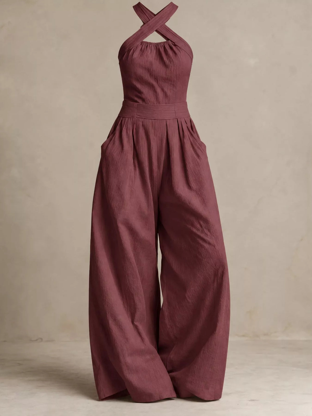 Full Size Halter Neck Wide-Leg Jumpsuit Plus Size