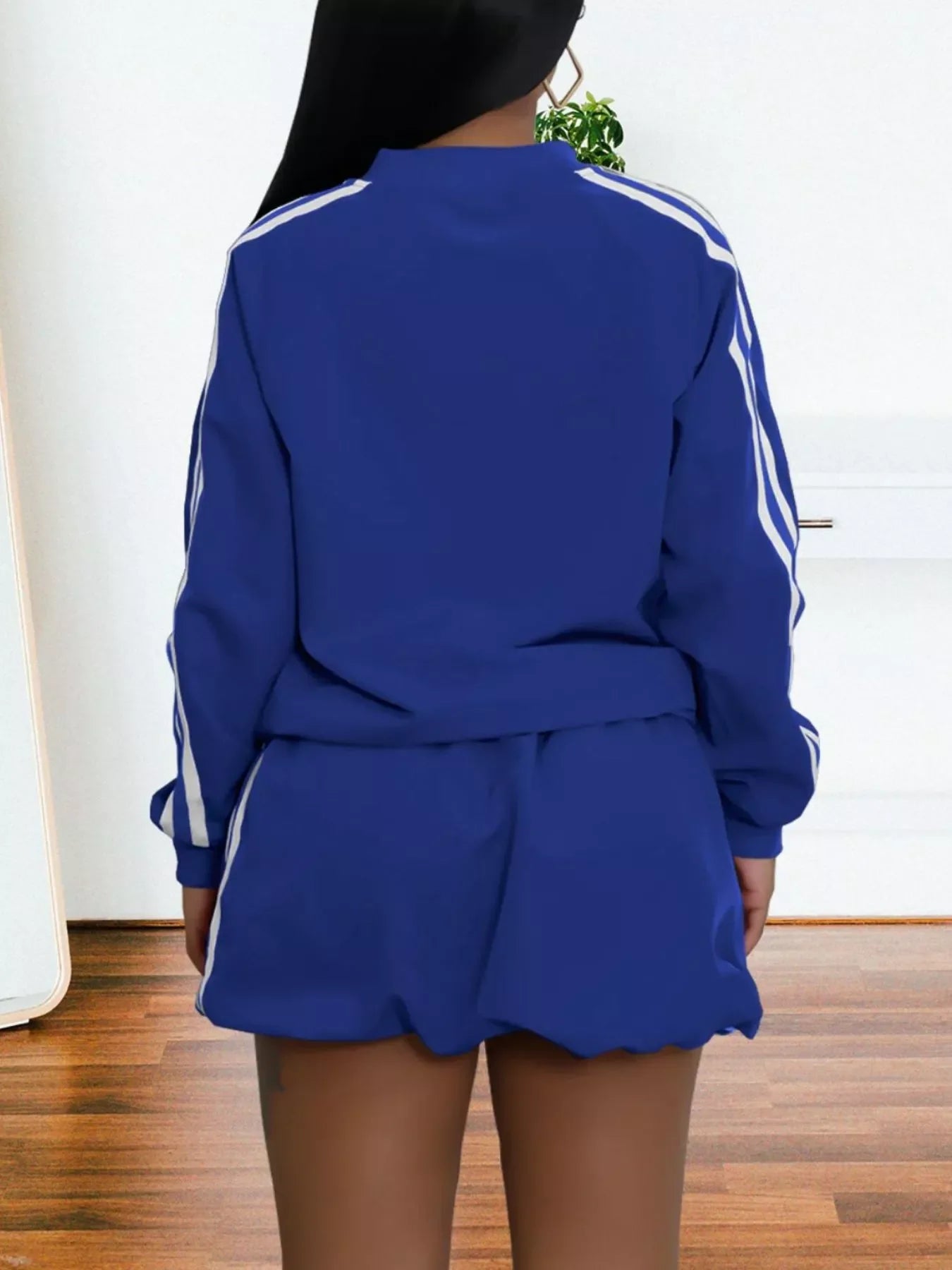 Striped Zip Up Outerwear and Shorts Set
