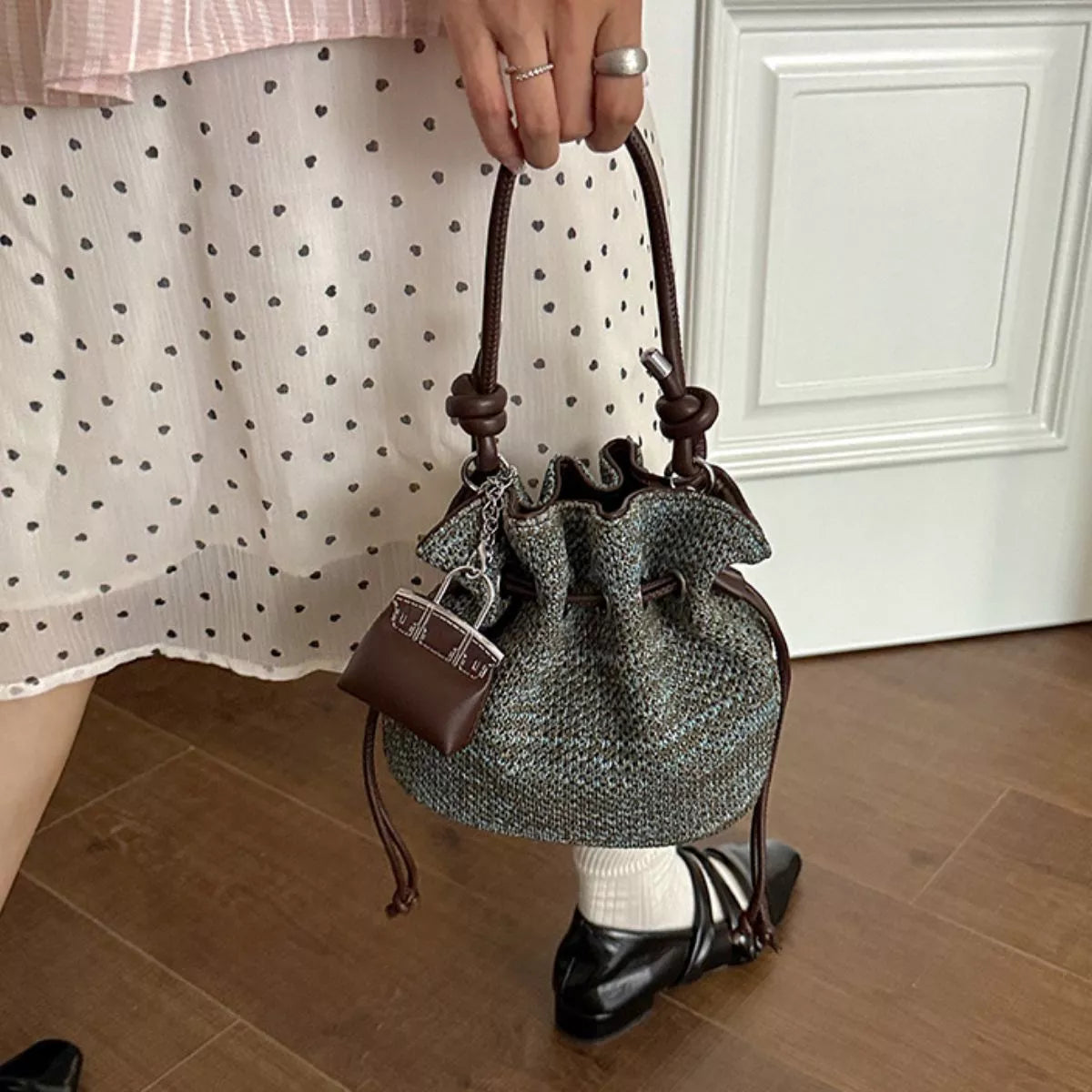 Woven Drawstring Crossbody Bag