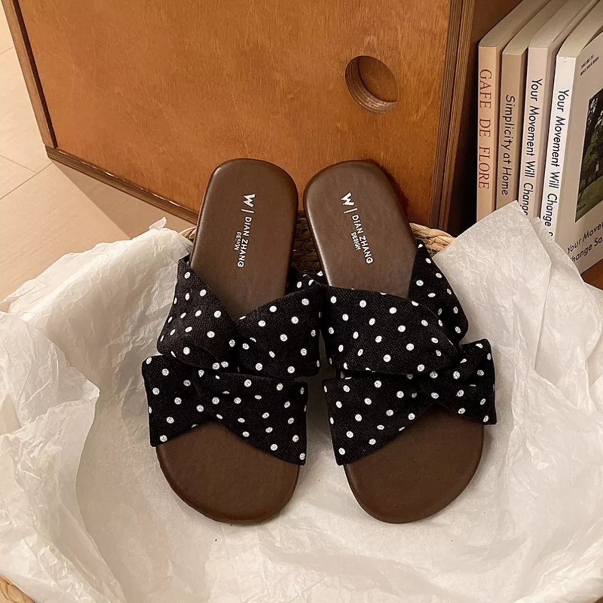 Bow-Knot Polka Dot Flat Sandals