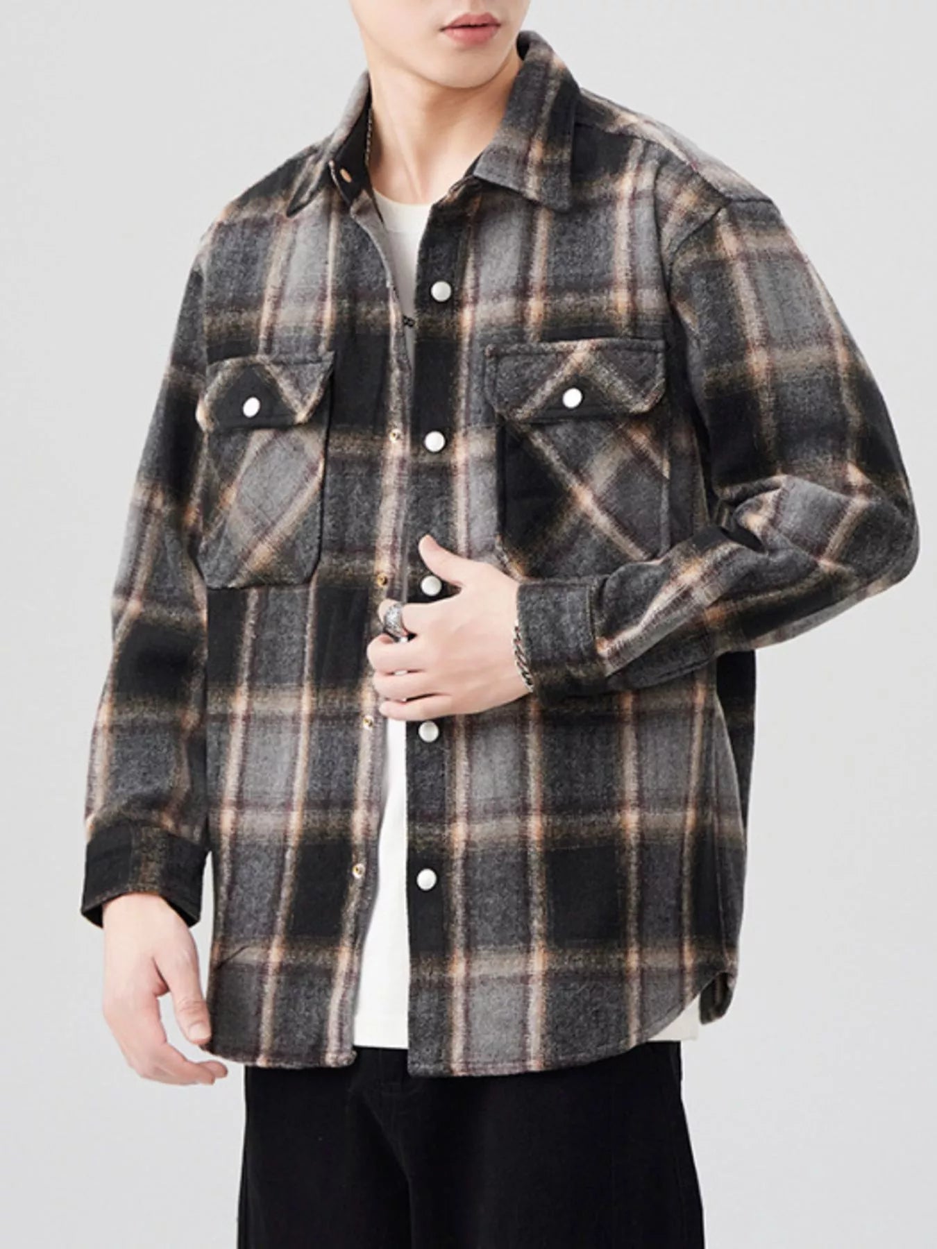 Men's Plaid Button Up Long Sleeve Shirt