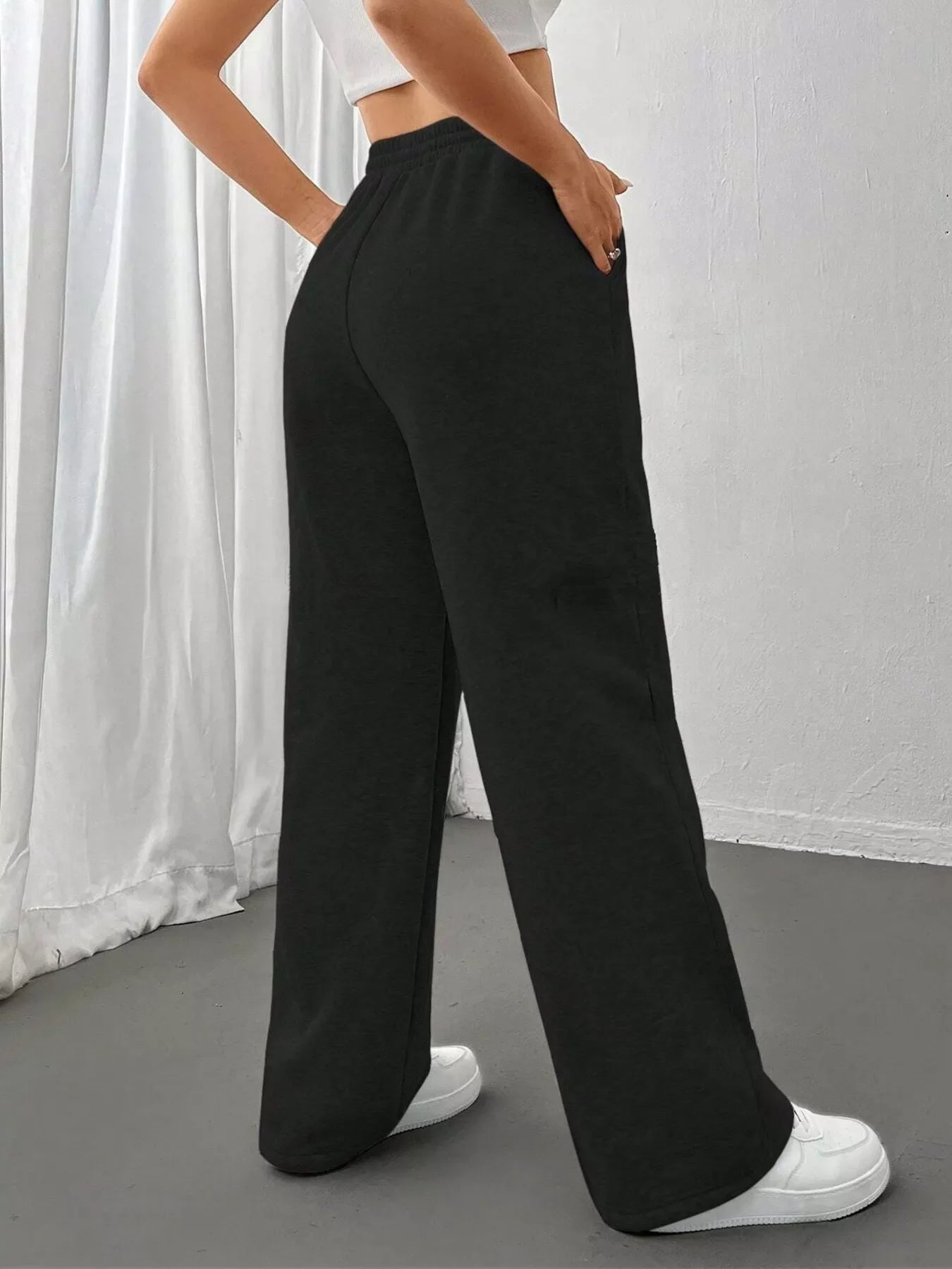 Relaxed Fit Drawstring Waist Solid Pants