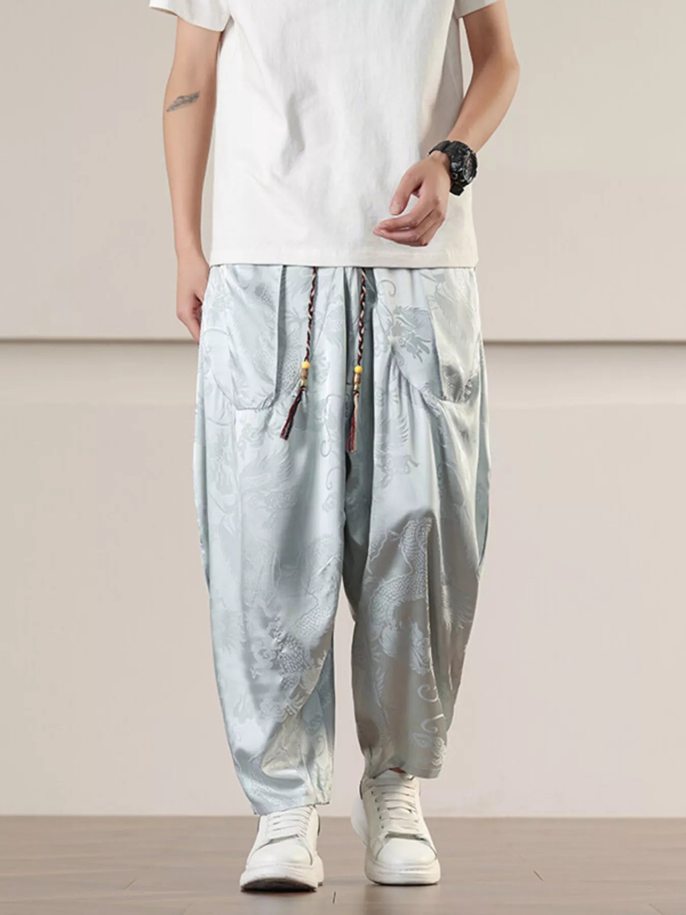 Men's Plus Size Dragon Pattern Harem Pants
