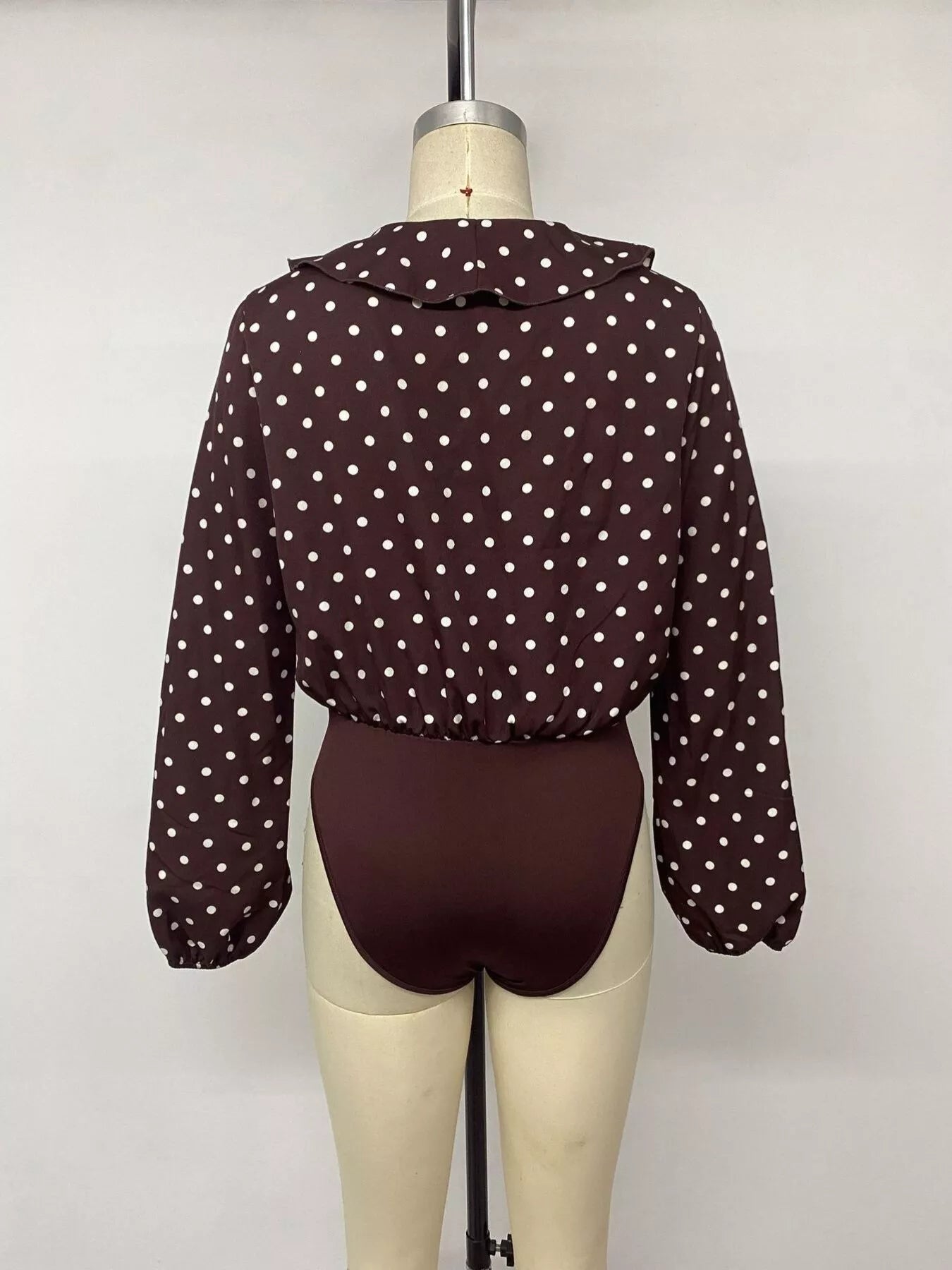 Polka Dot Ruffled V-Neck Bodysuit