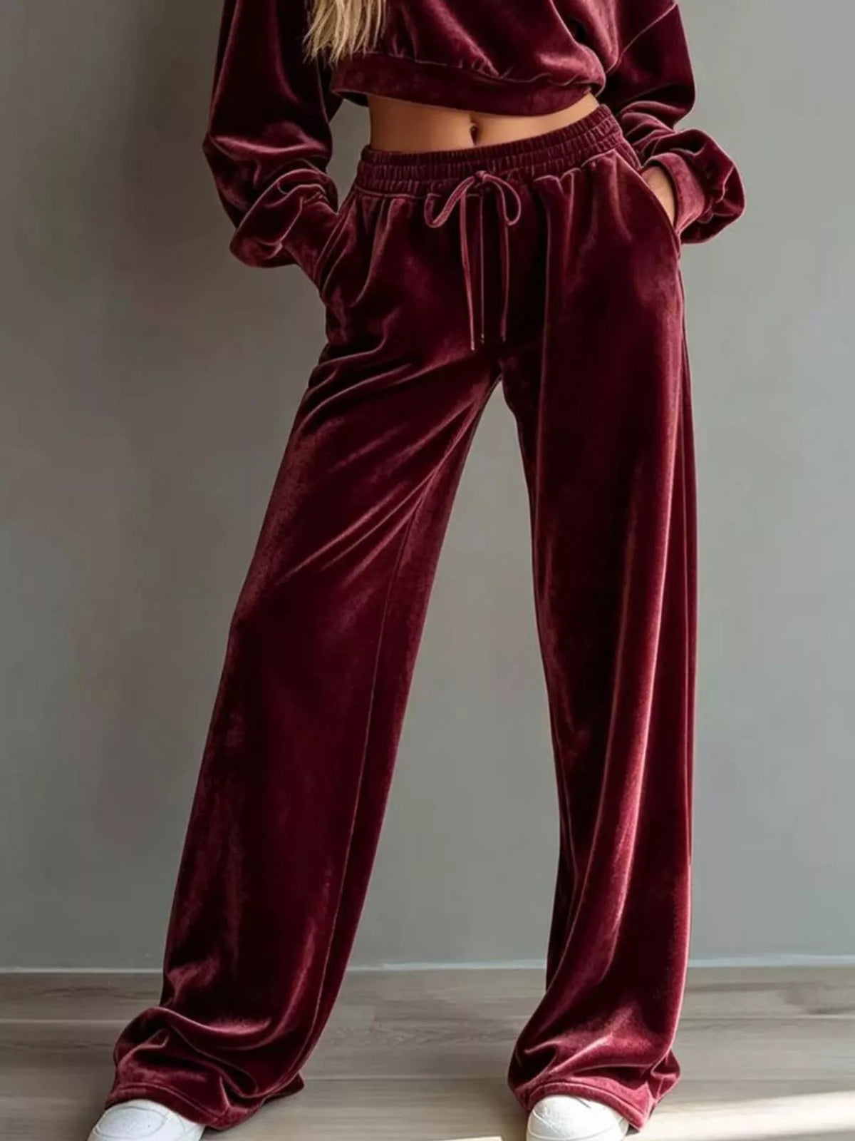 Full Size Cropped Sweatshirt and Wide-Leg Pants Set Plus Size