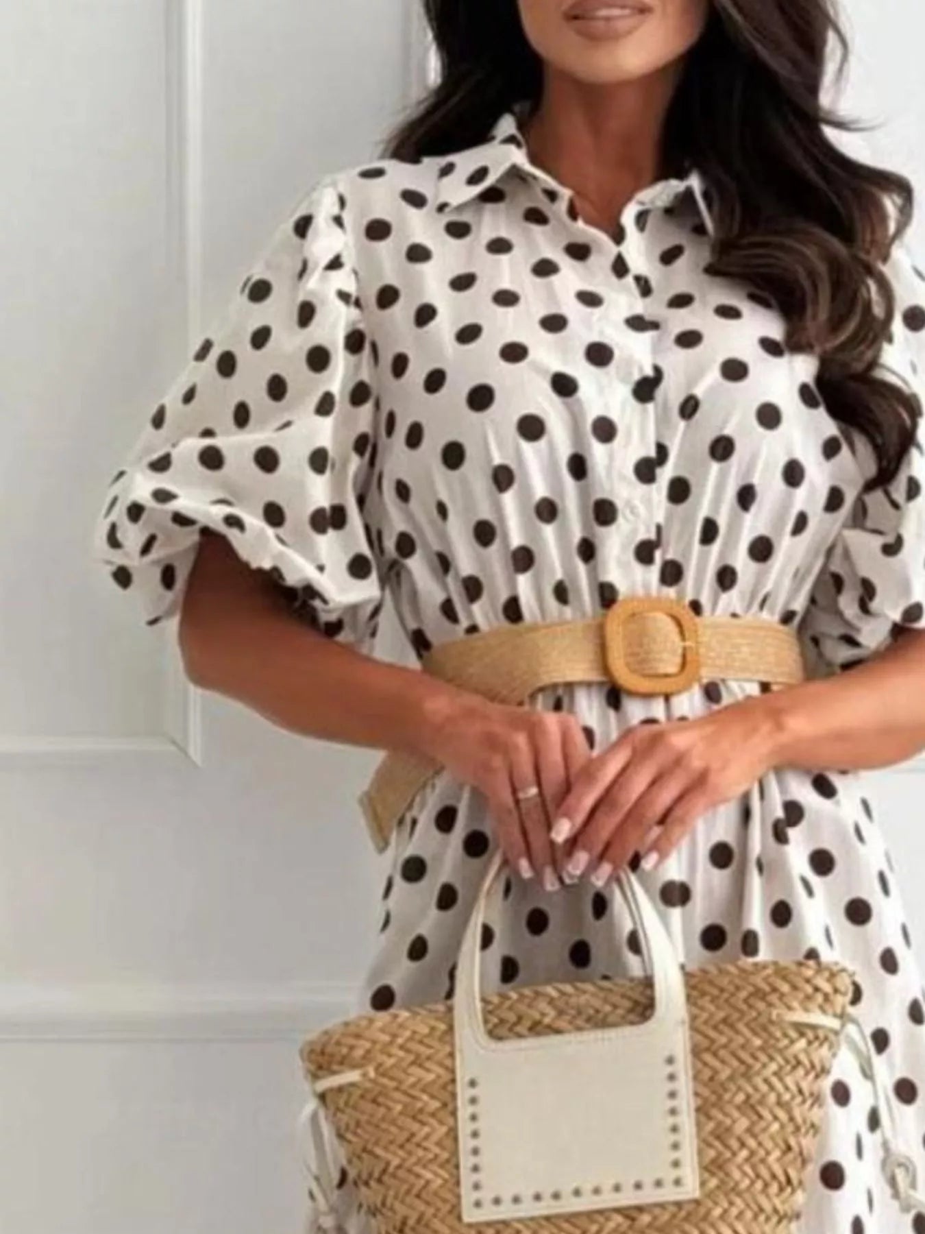 Polka Dot Puff Sleeve Midi Dress